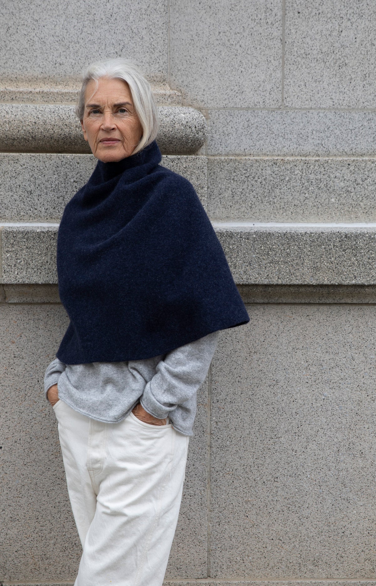 Indigo Melange Wool Poncho