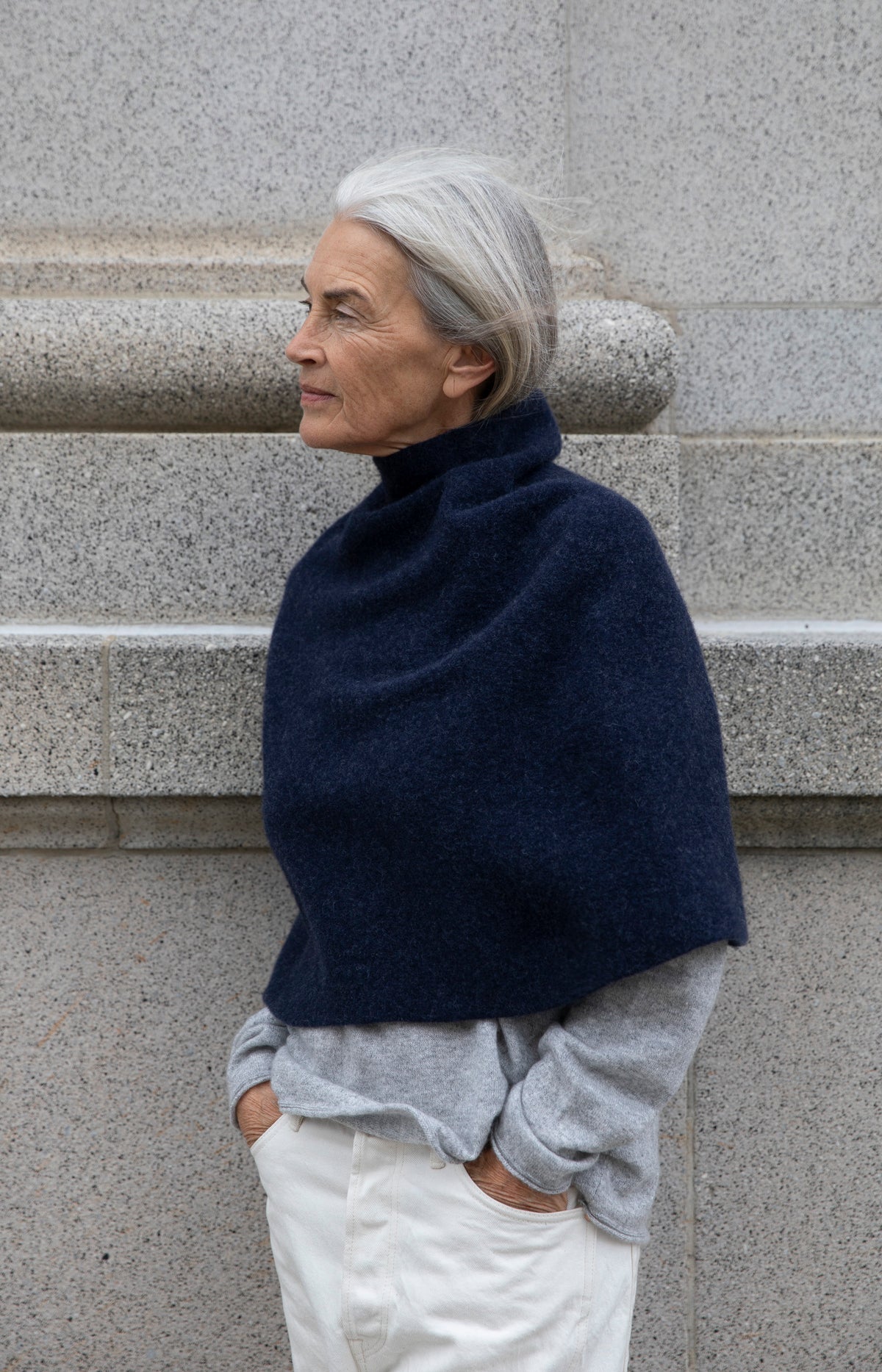 Indigo Melange Wool Poncho