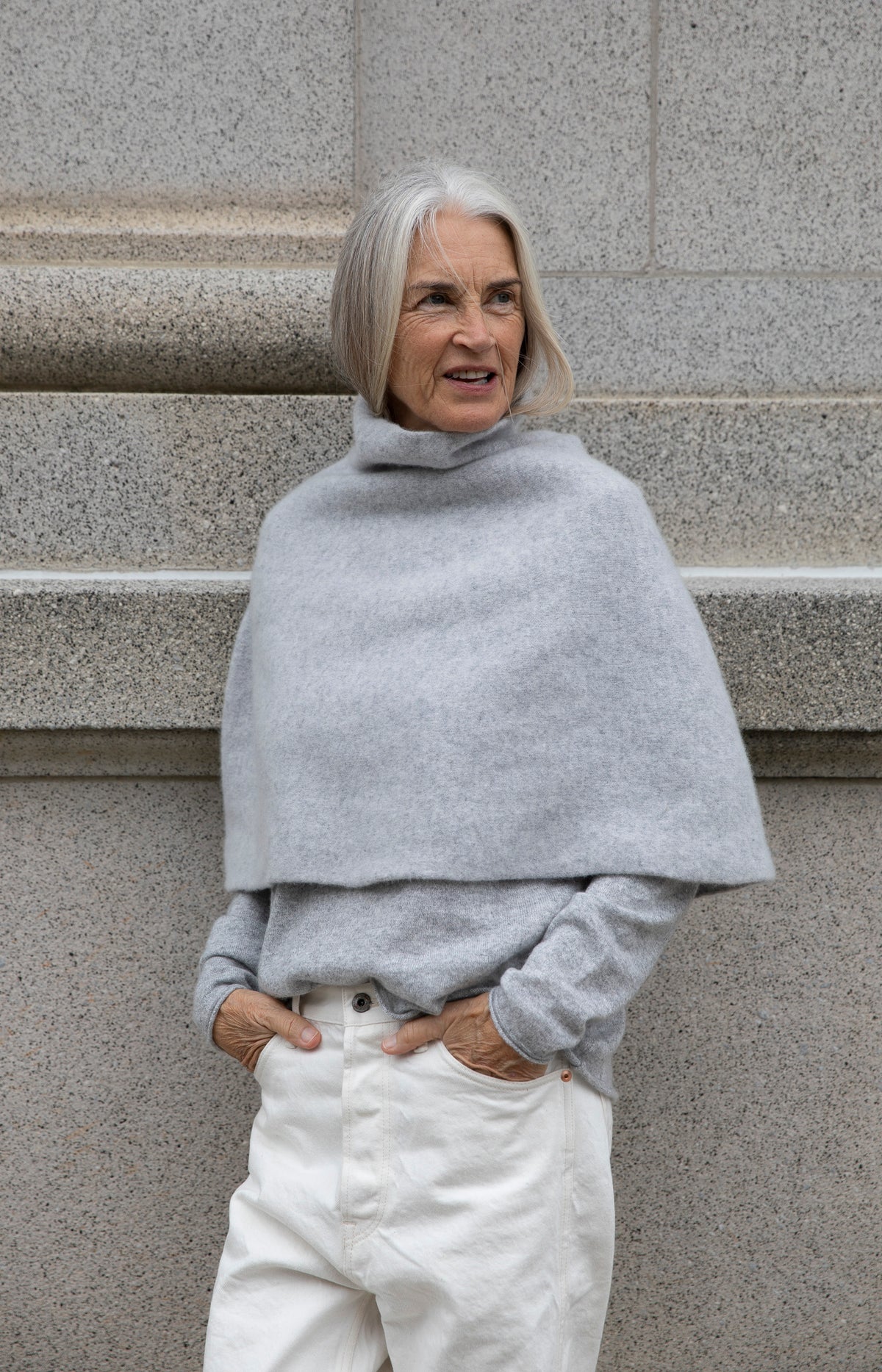 Pearl Grey Wool Poncho