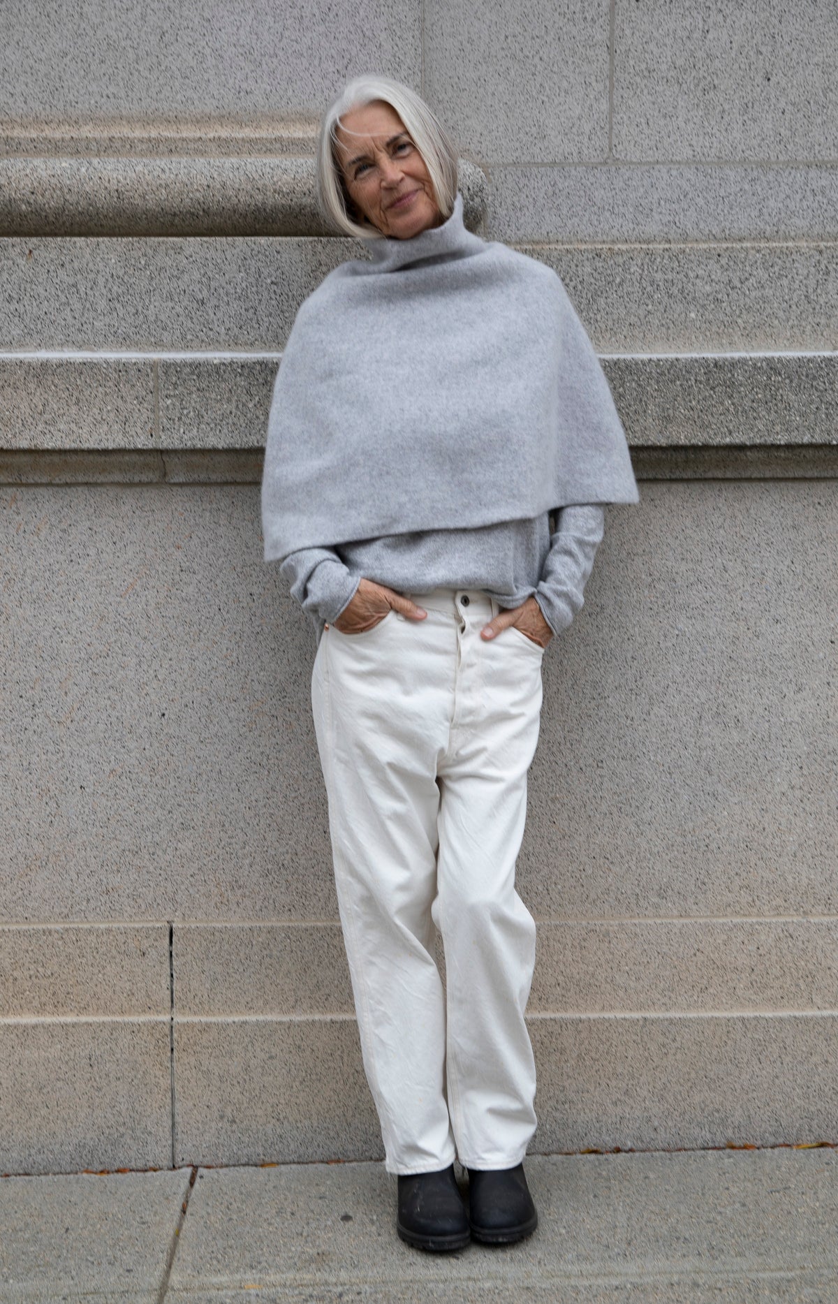 Pearl Grey Wool Poncho