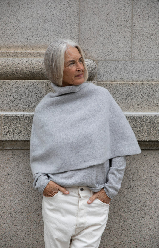 Pearl Grey Wool Poncho