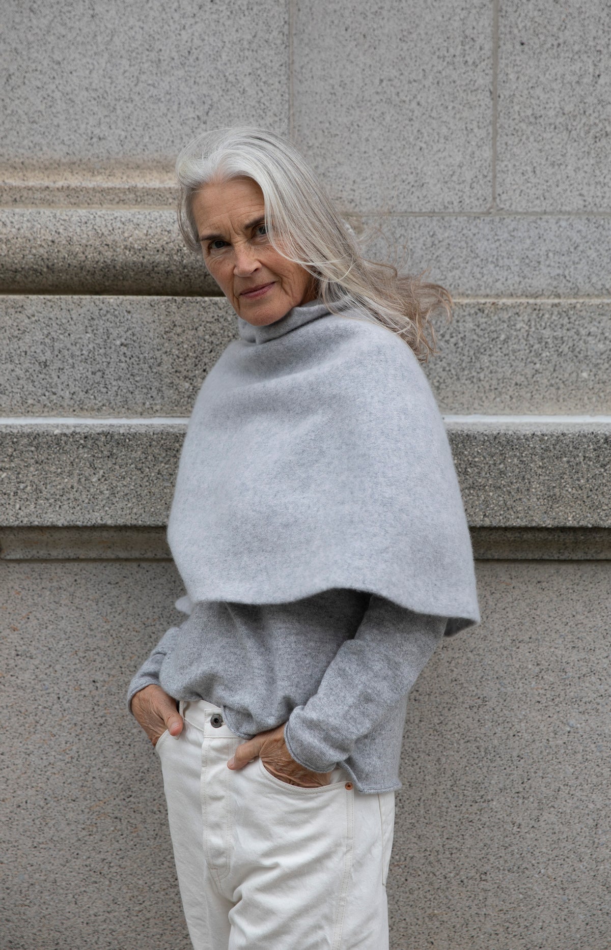 Pearl Grey Wool Poncho