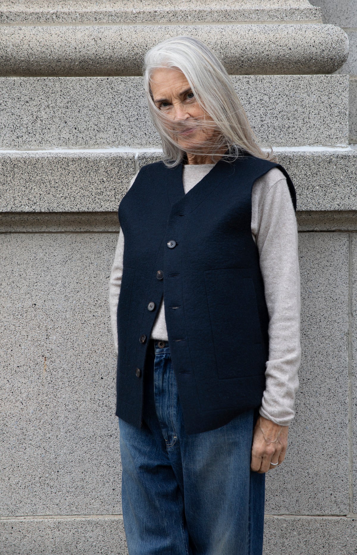Navy Raw Felt Vest