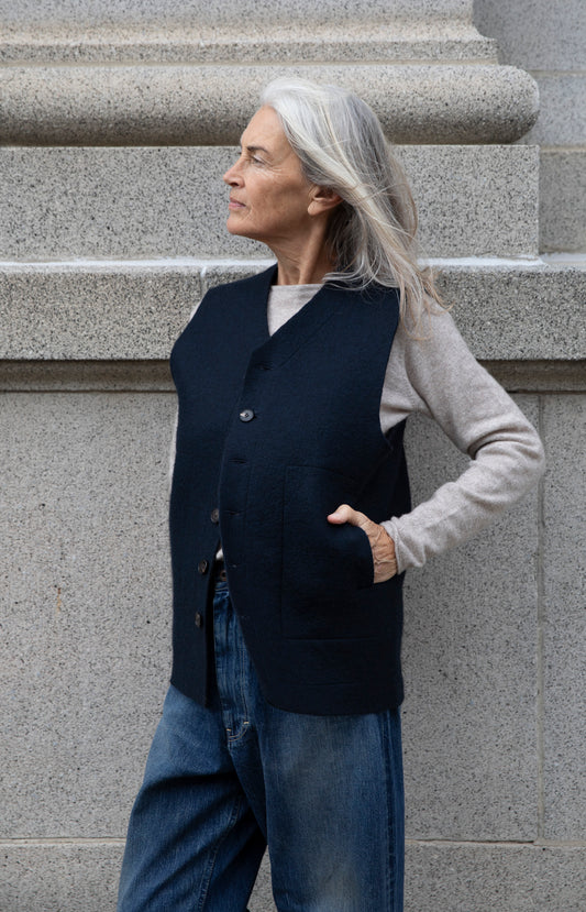 Navy Raw Felt Vest