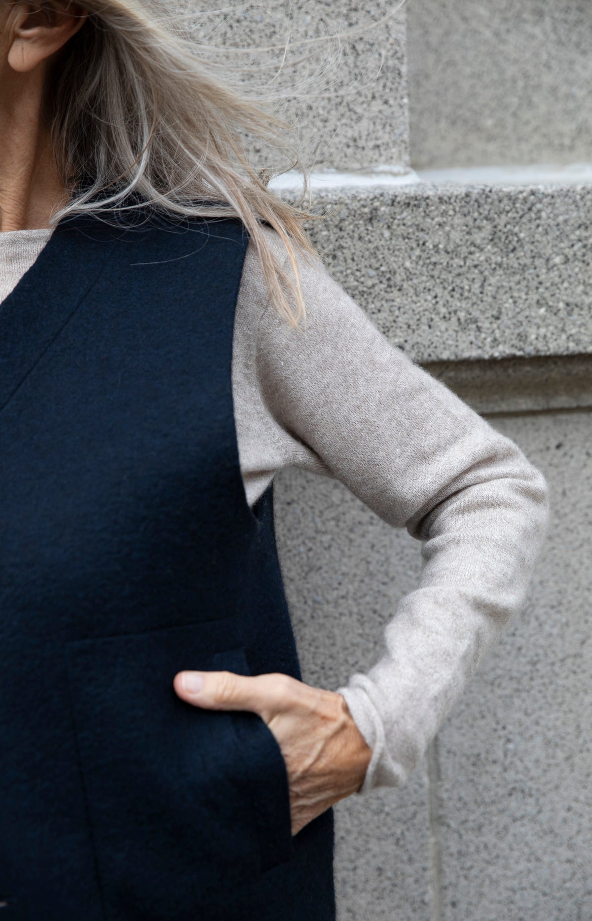 Navy Raw Felt Vest