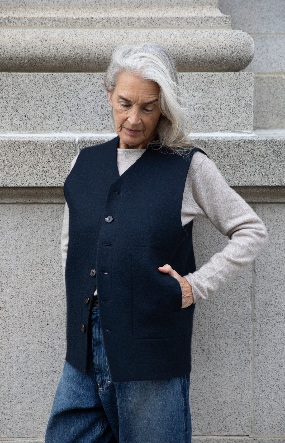 Navy Raw Felt Vest
