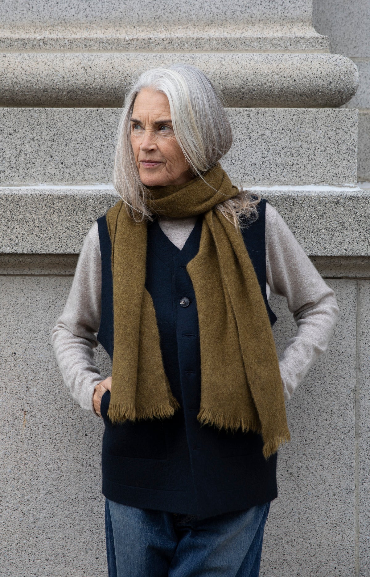 Navy Raw Felt Vest