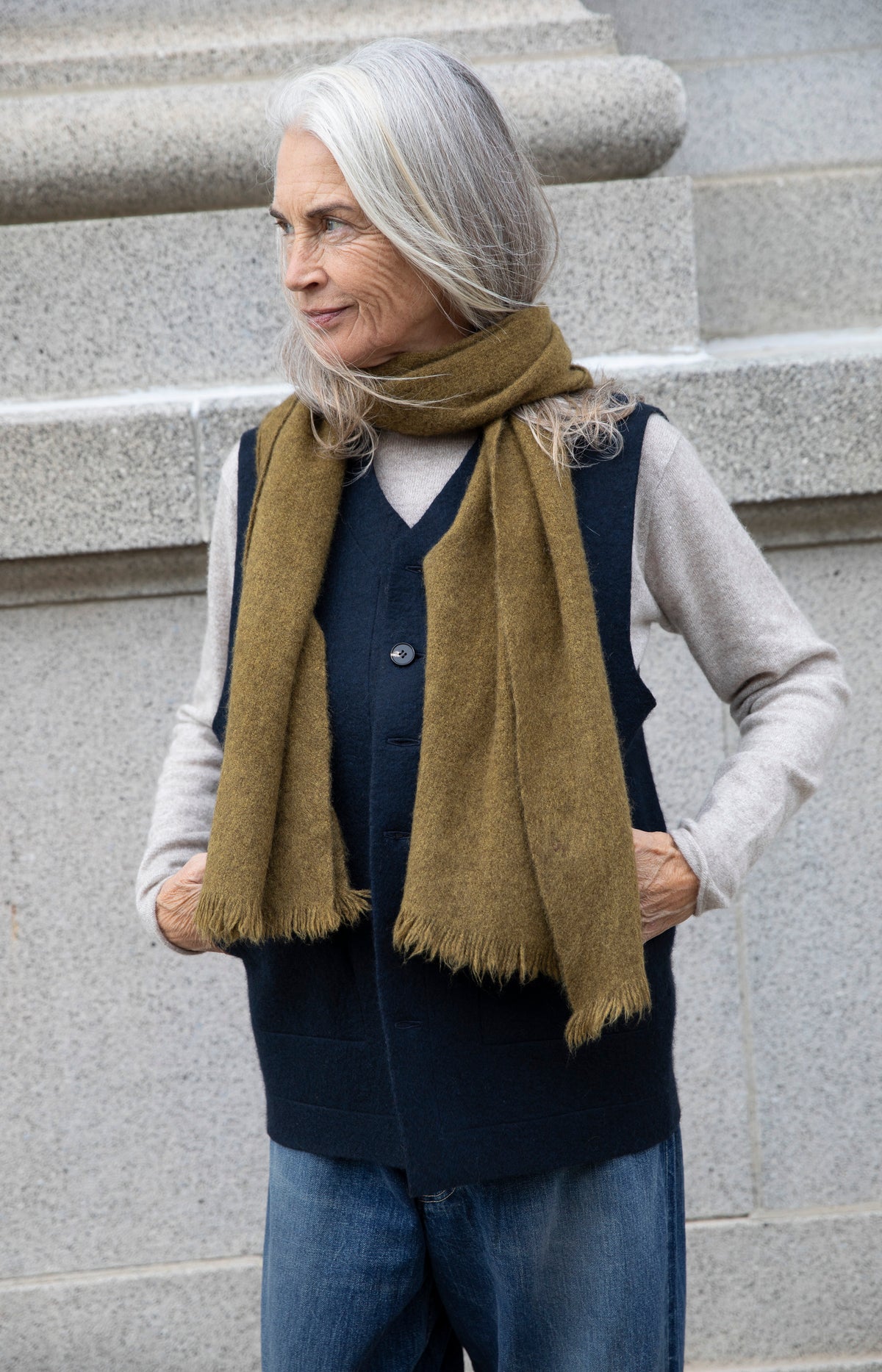 Navy Raw Felt Vest