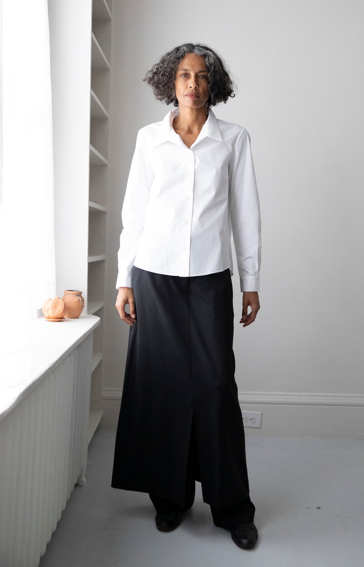White Cummerbund Collar Button Up