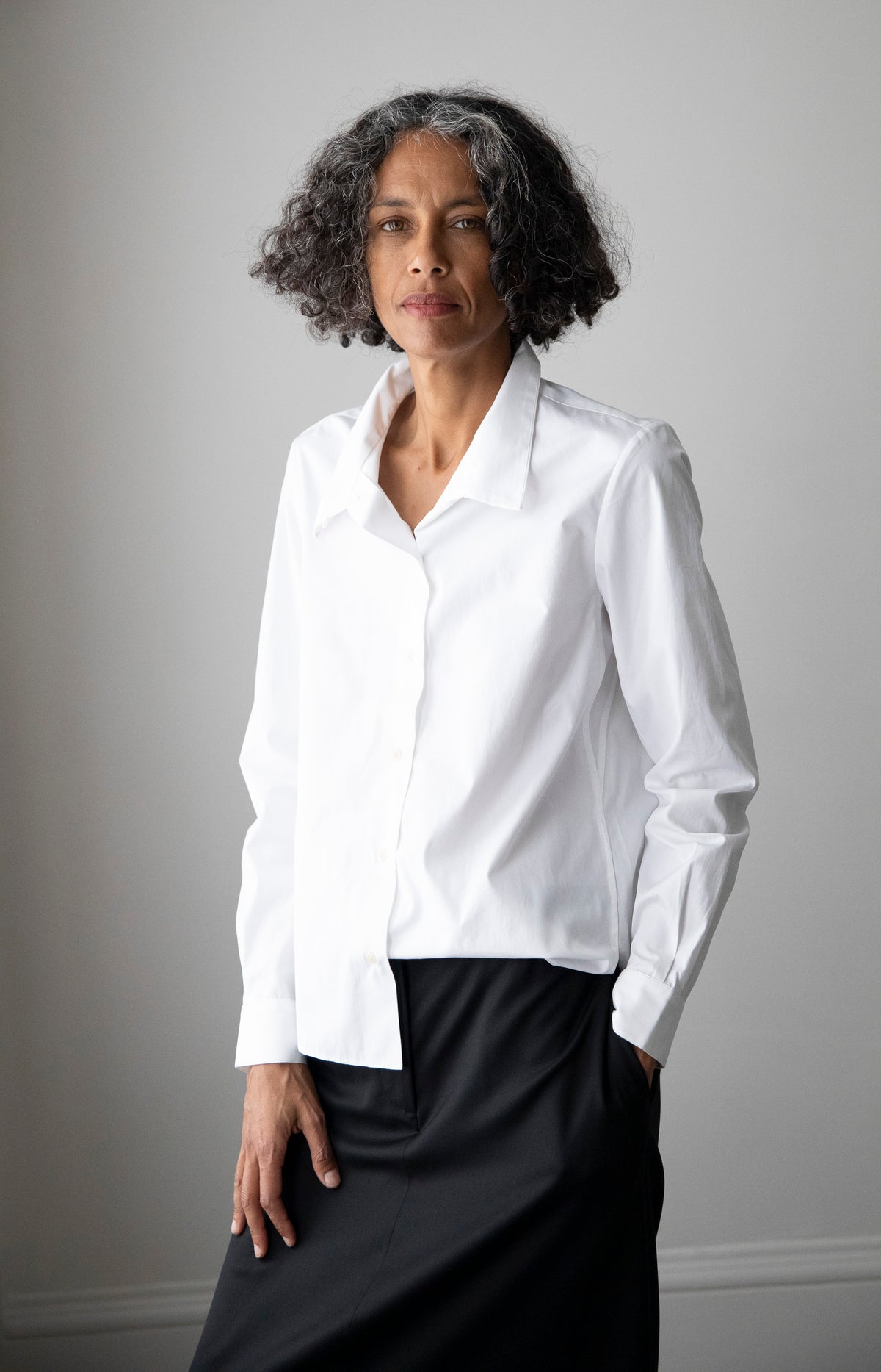White Cummerbund Collar Button Up
