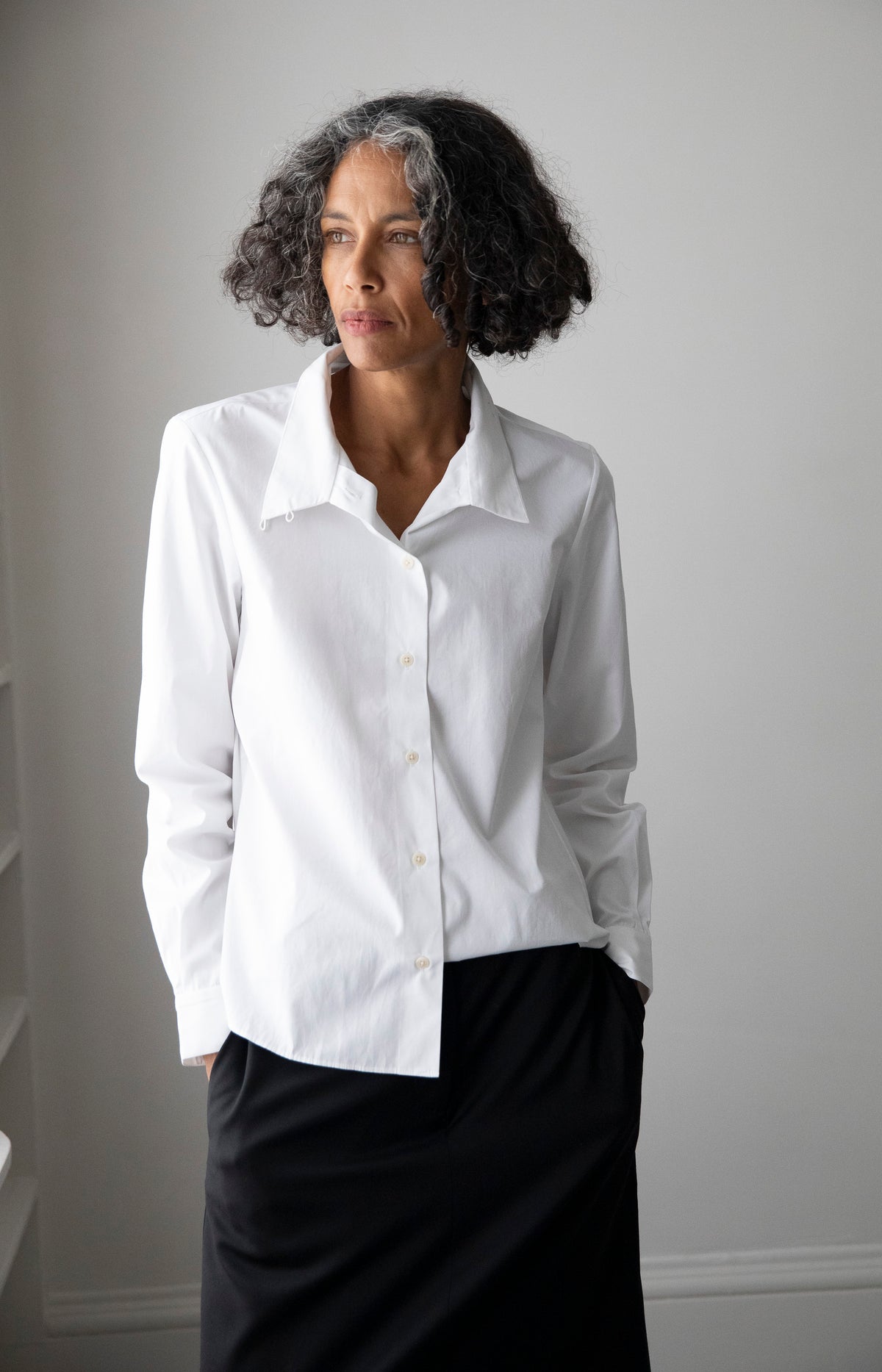 White Cummerbund Collar Button Up