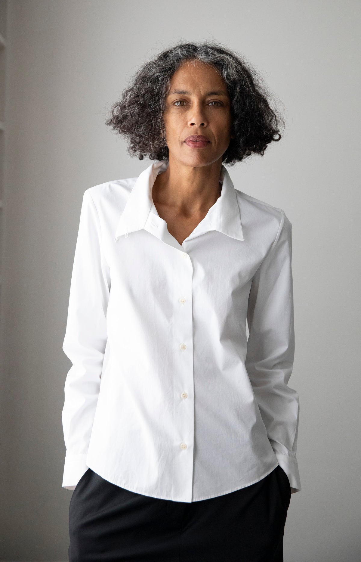 White Cummerbund Collar Button Up