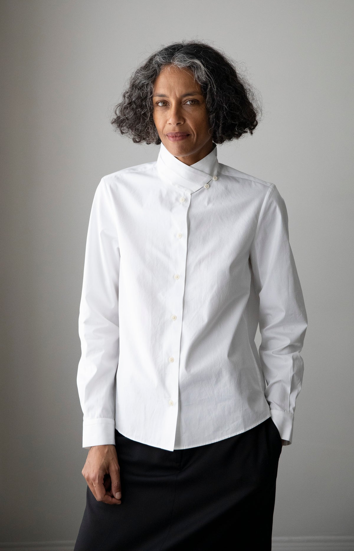 White Cummerbund Collar Button Up