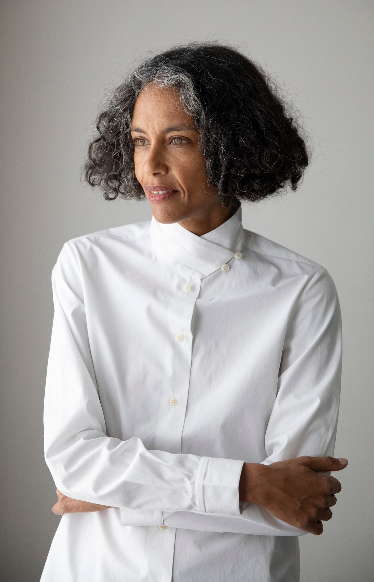 White Cummerbund Collar Button Up