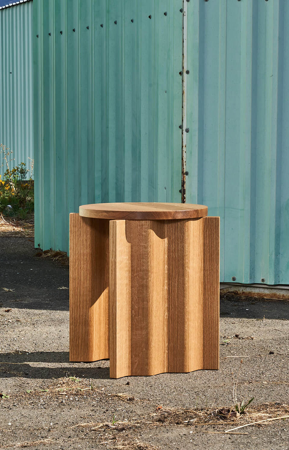 The Corrugated Side Table in White Oak