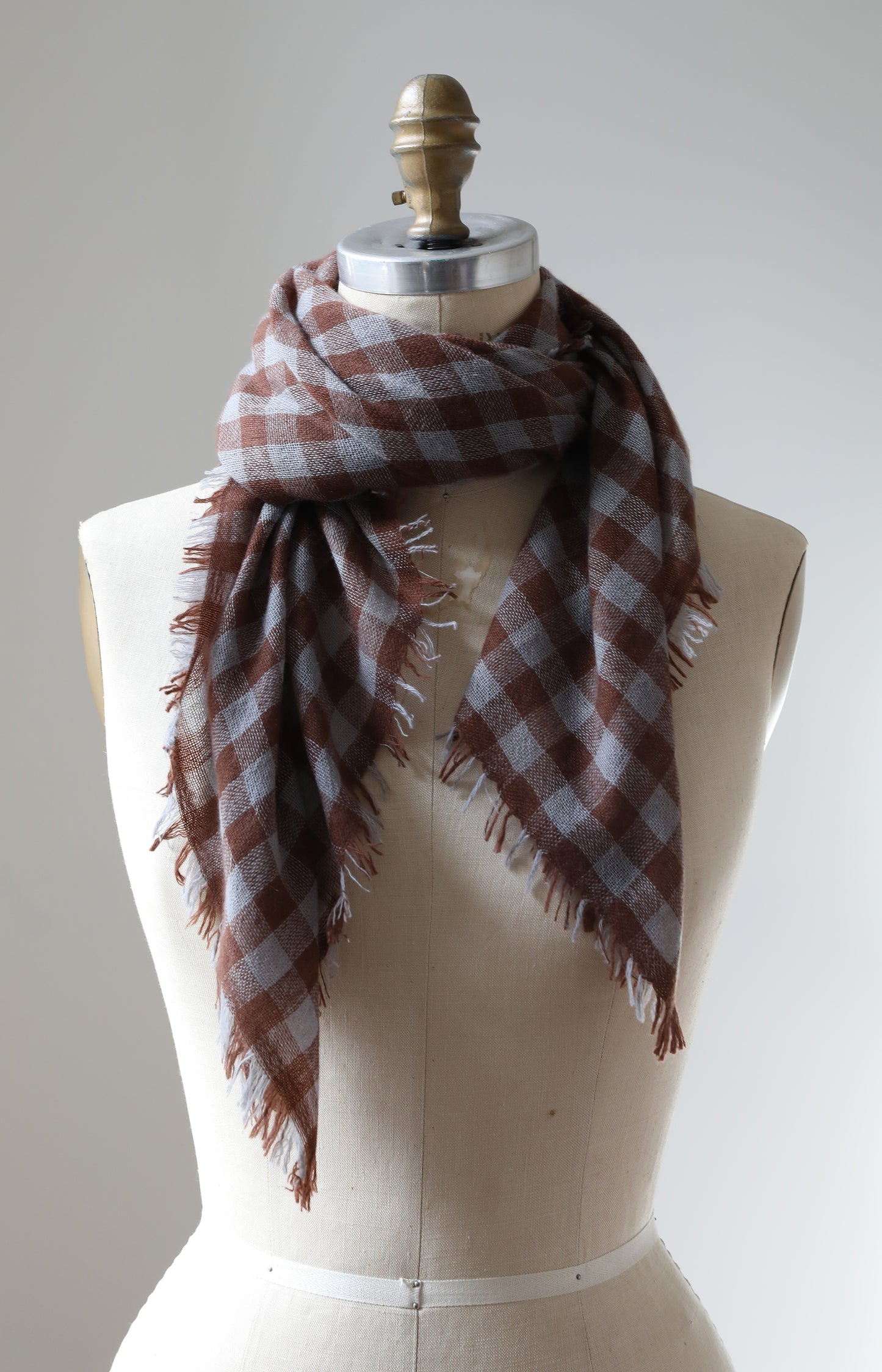 Brown & Steel Check Cashmere Scarf