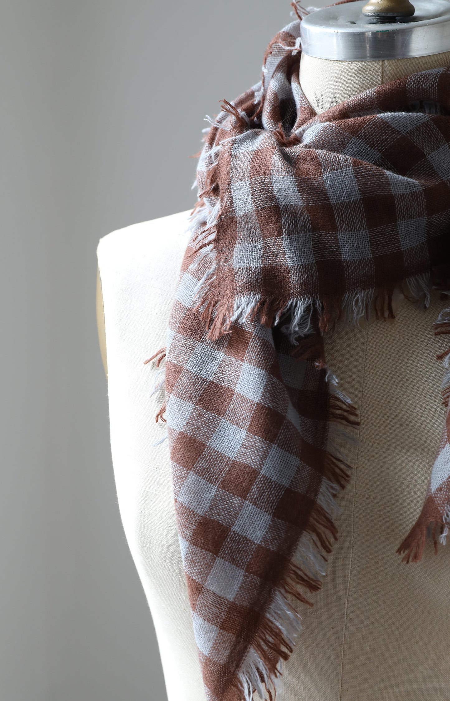 Brown & Steel Check Cashmere Scarf