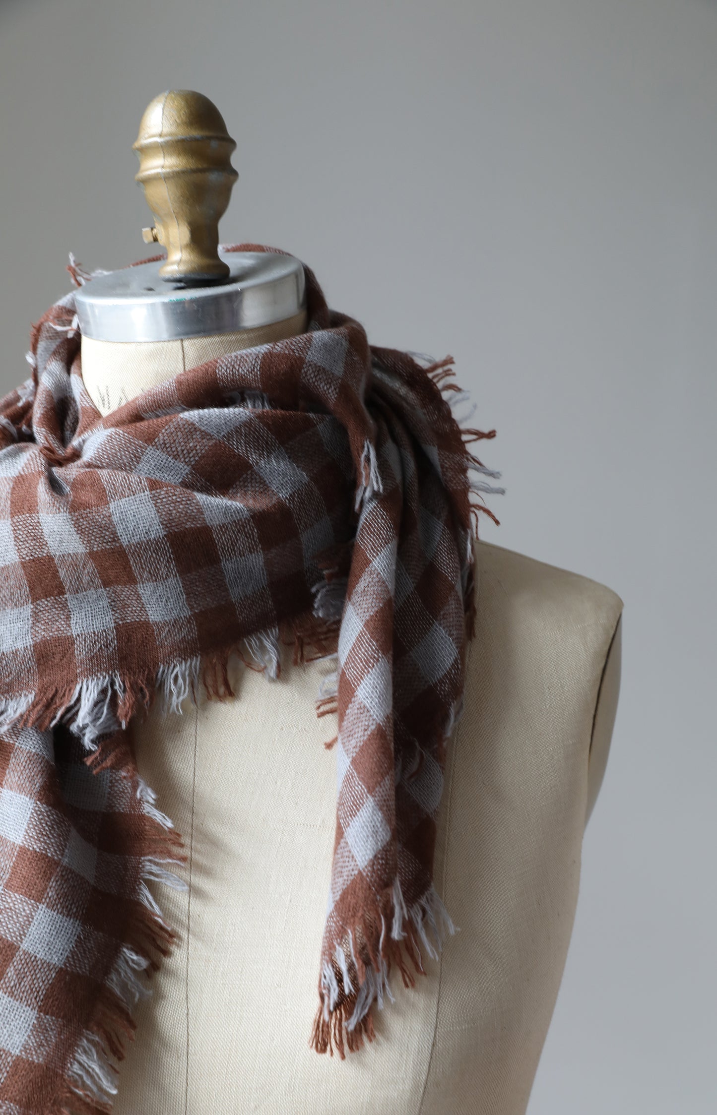 Brown & Steel Check Cashmere Scarf