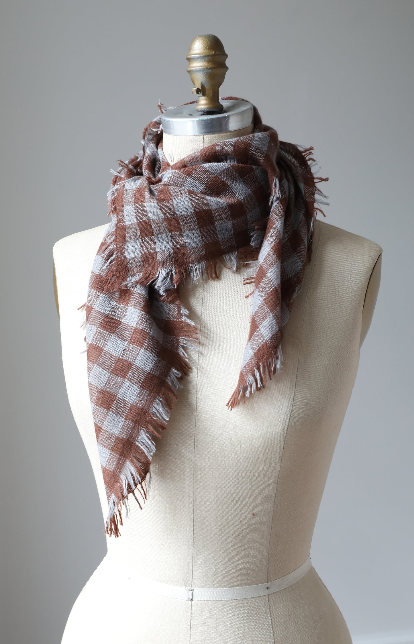 Brown & Steel Check Cashmere Scarf