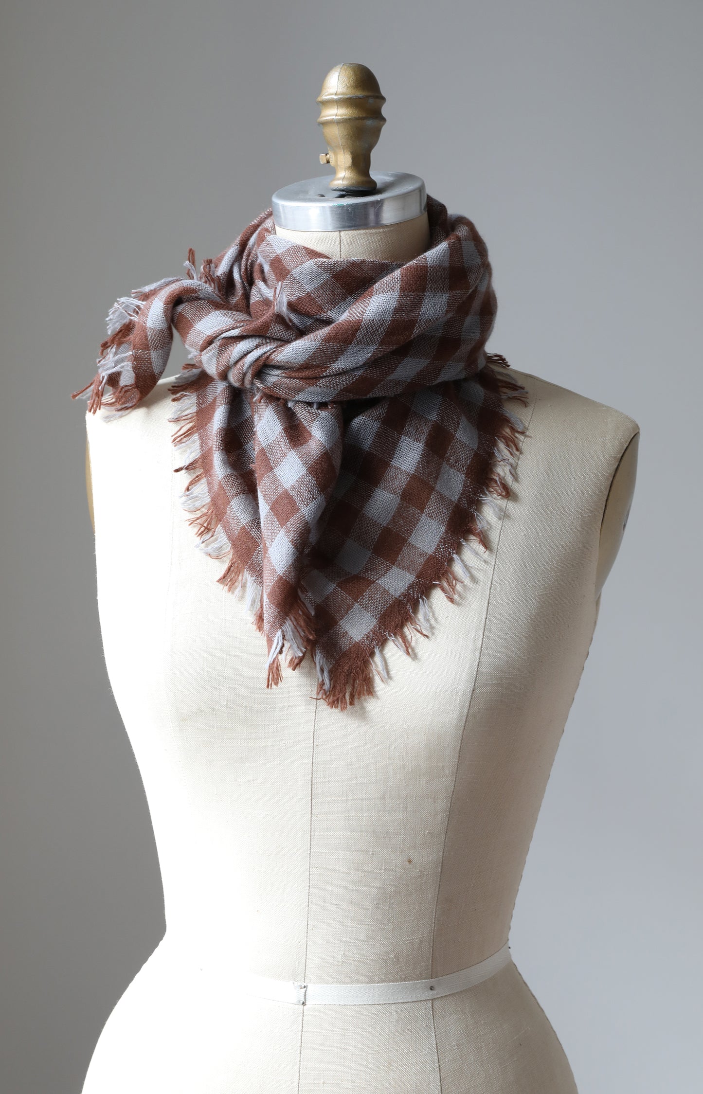 Brown & Steel Check Cashmere Scarf