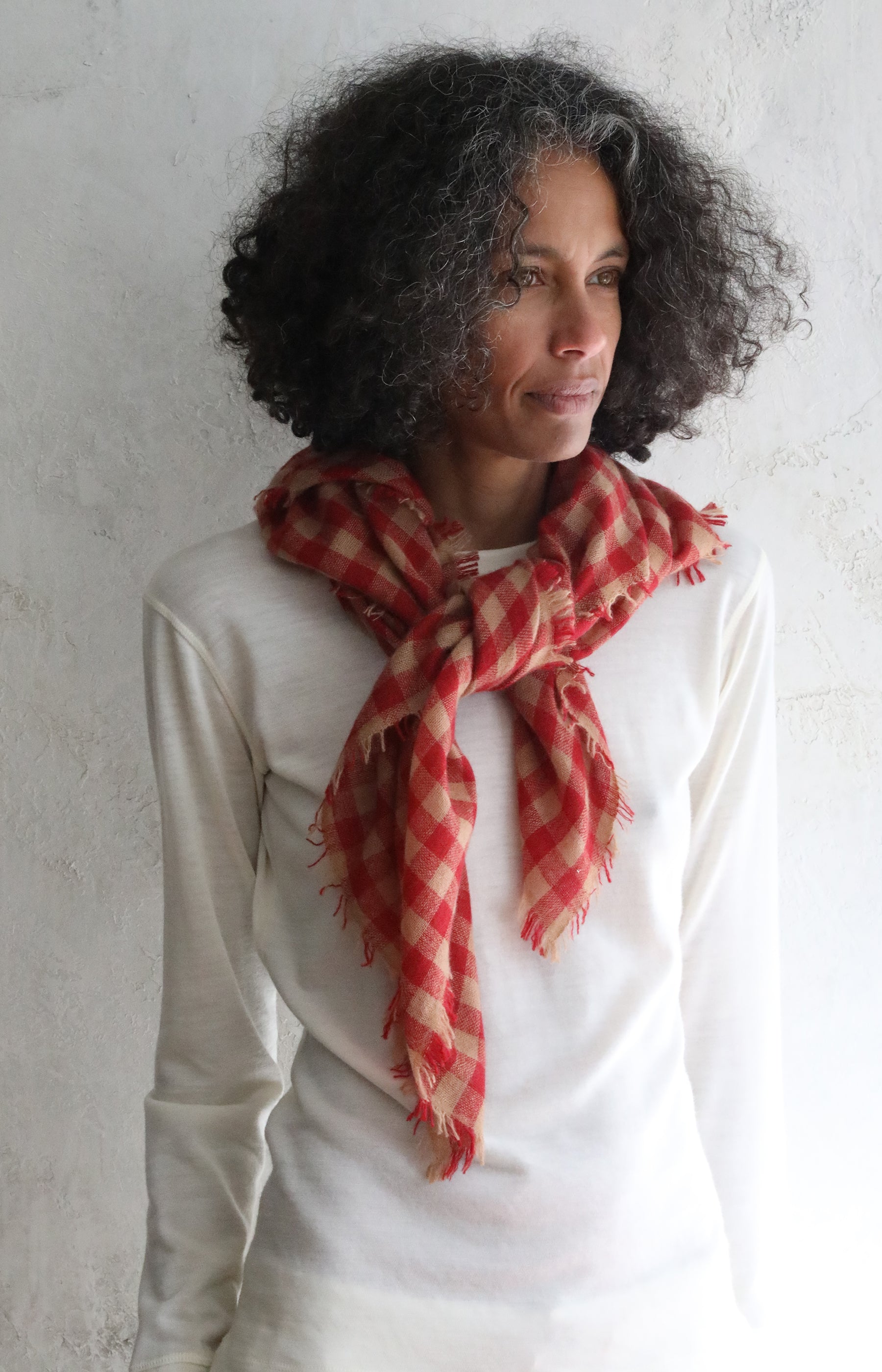 Camel & Red Cashmere Scarf