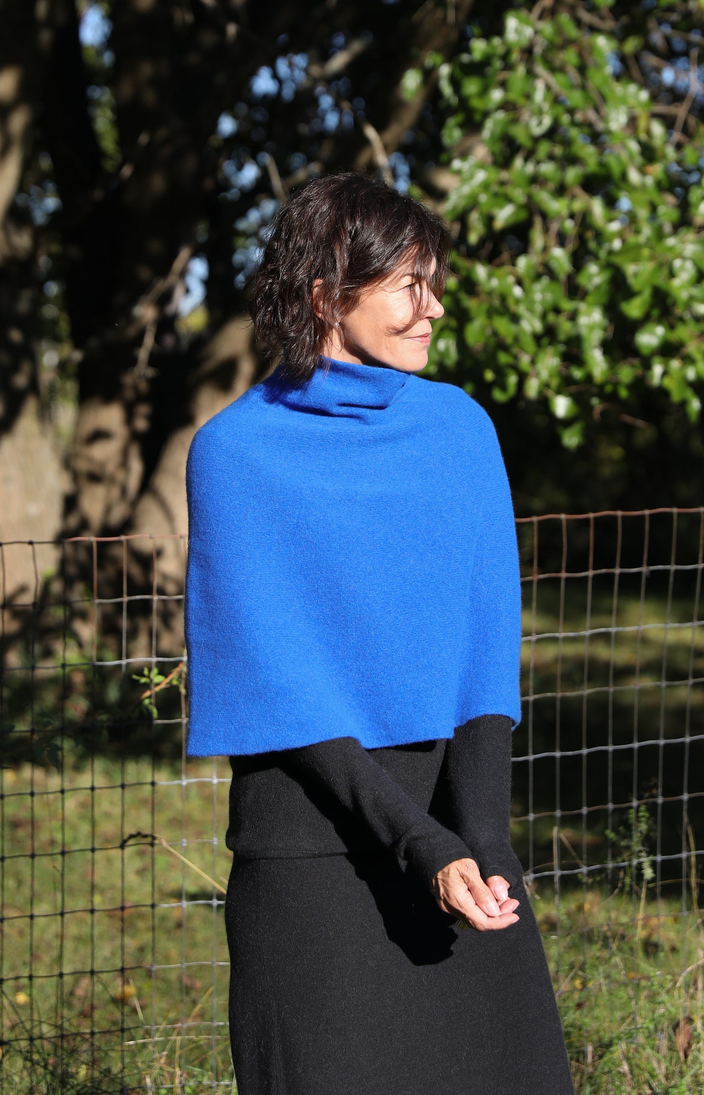 Blue Half Neck Poncho