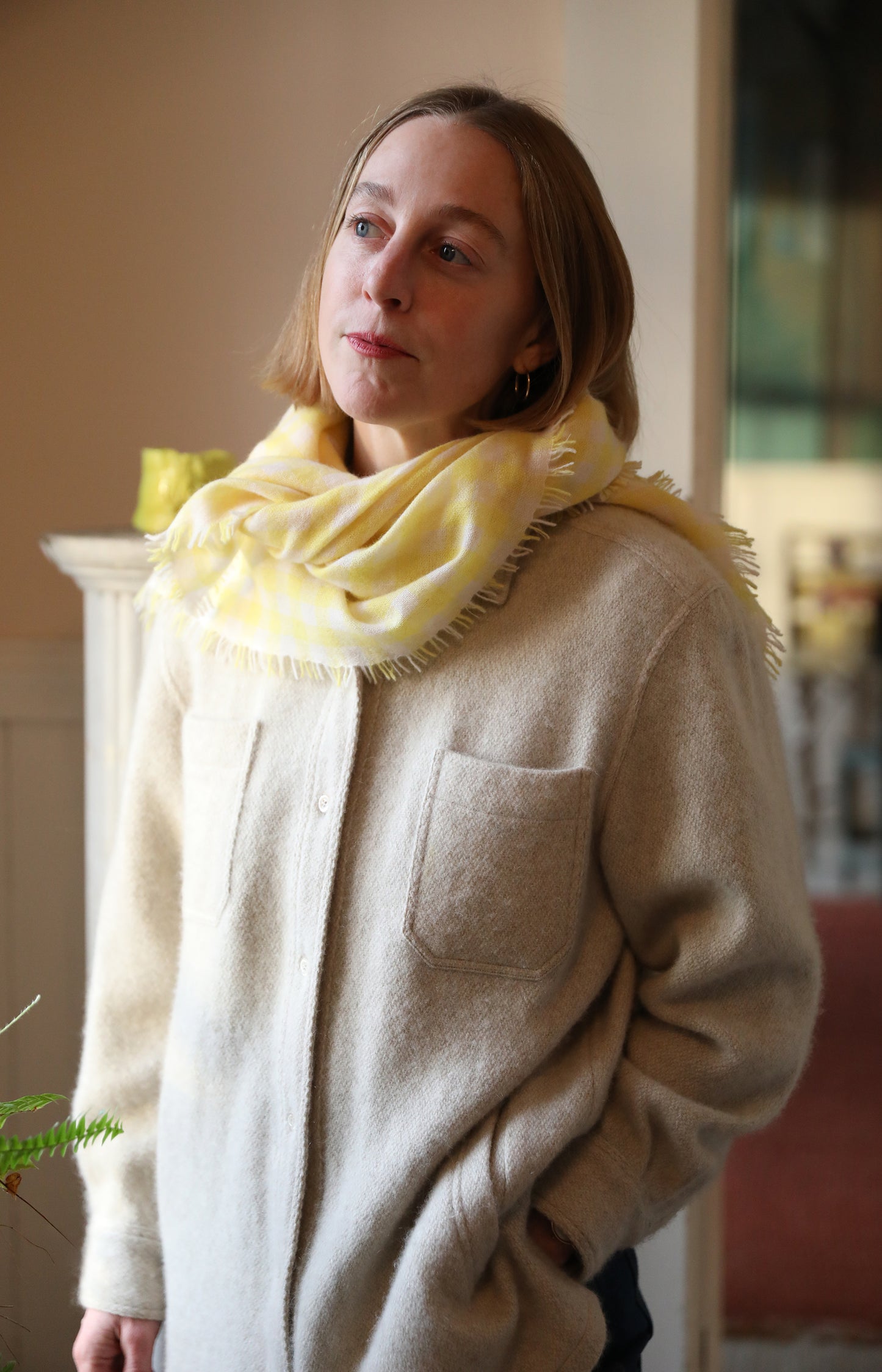 Yellow & Ivory Check Cashmere Scarf