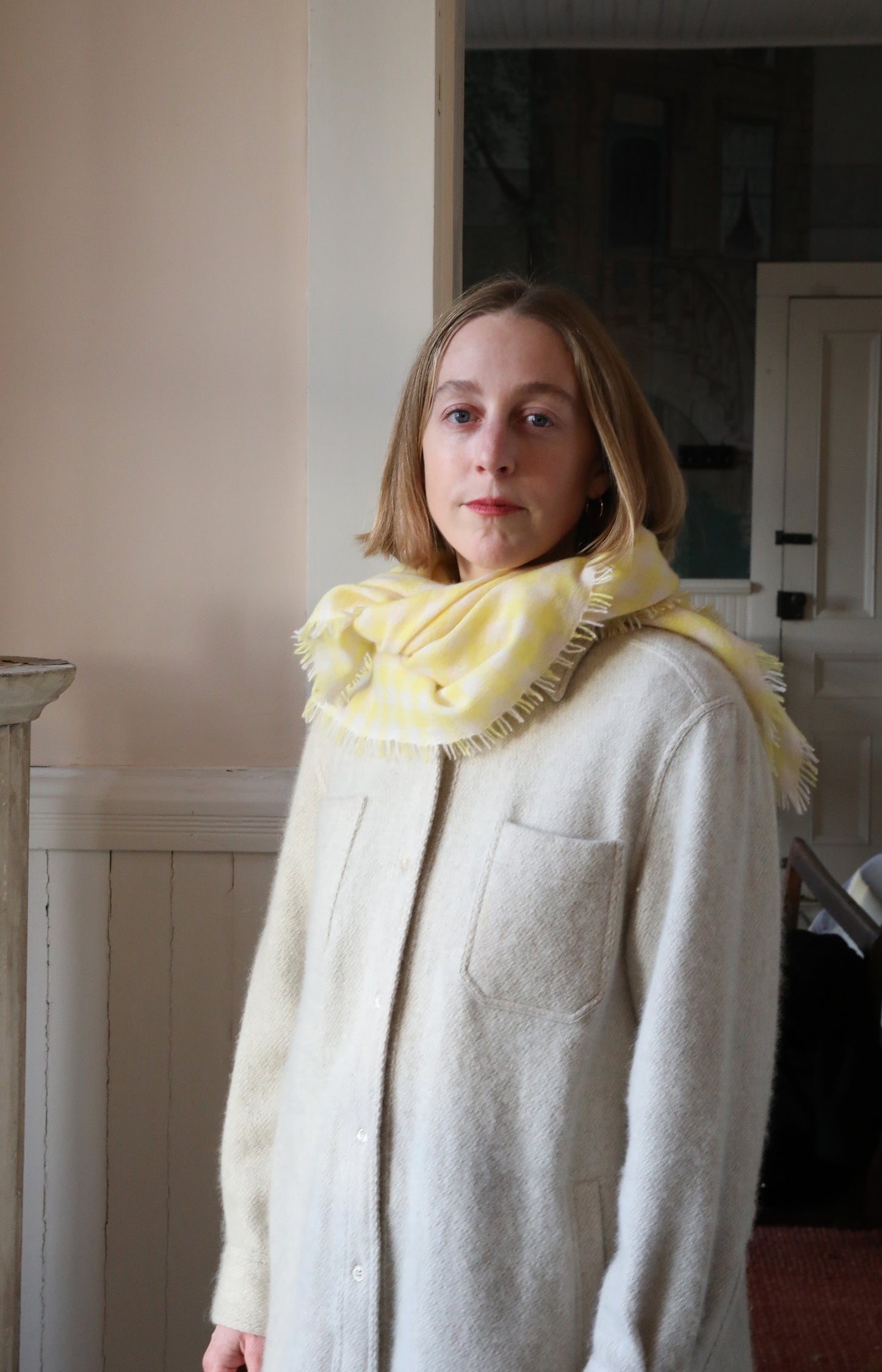 Yellow & Ivory Check Cashmere Scarf