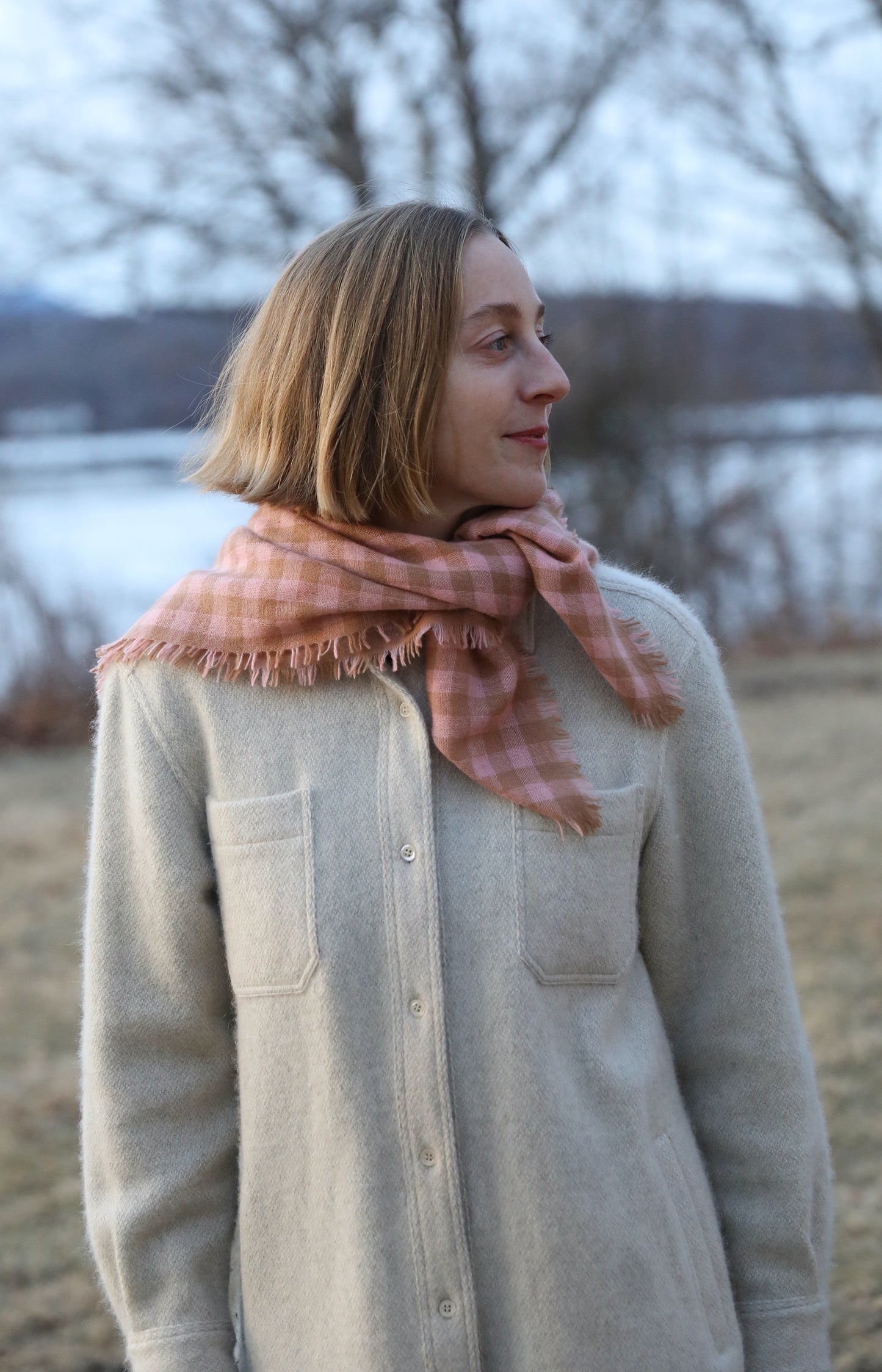 Pink & Camel Check Cashmere Scarf