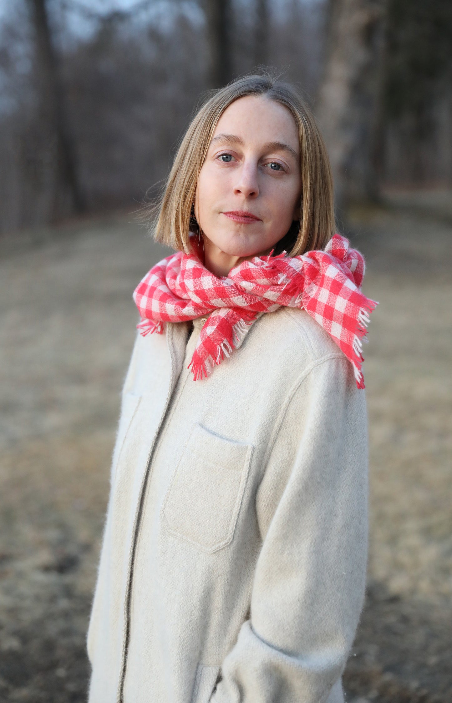 Strawberry & Ivory Check Cashmere Scarf