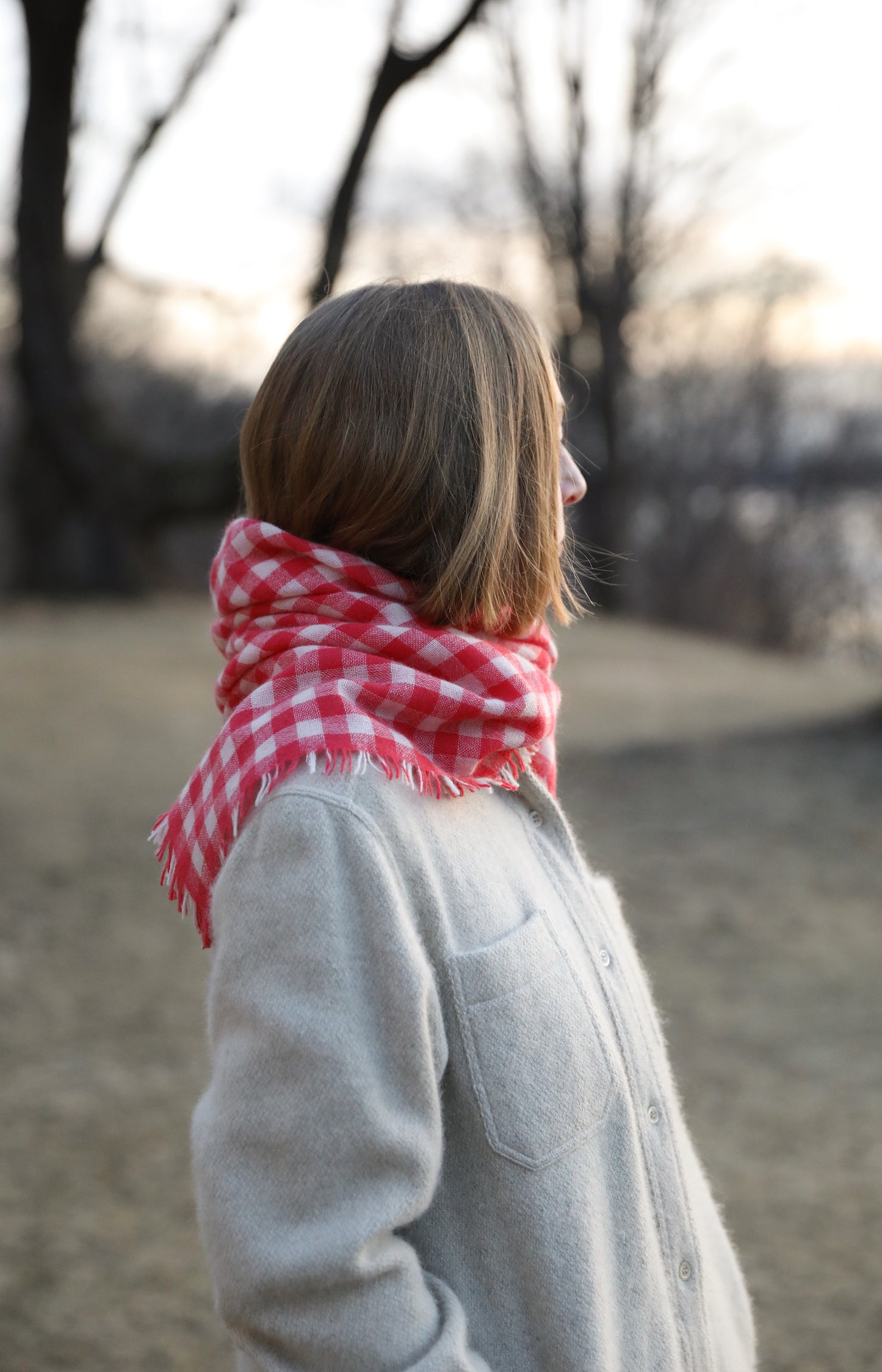 Strawberry & Ivory Check Cashmere Scarf