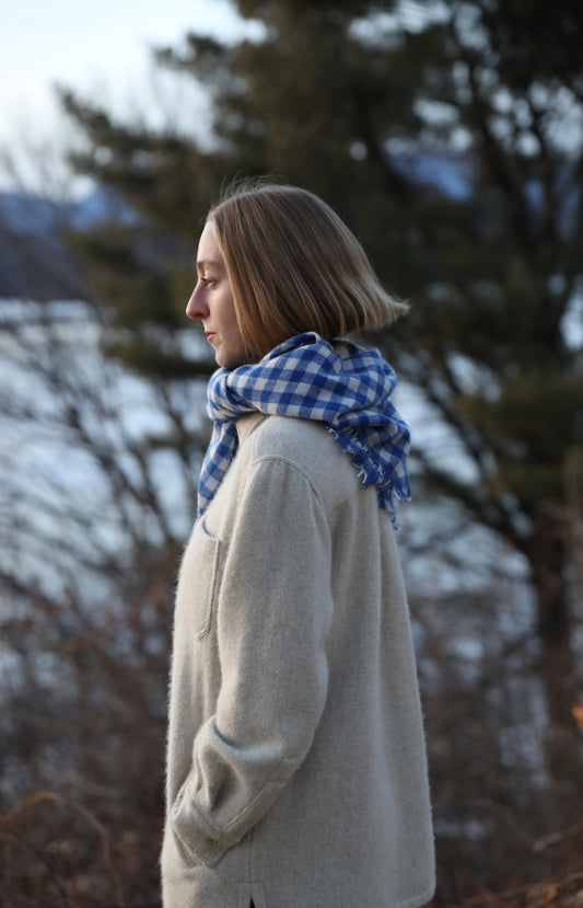 Blue & Ivory Check Cashmere Scarf