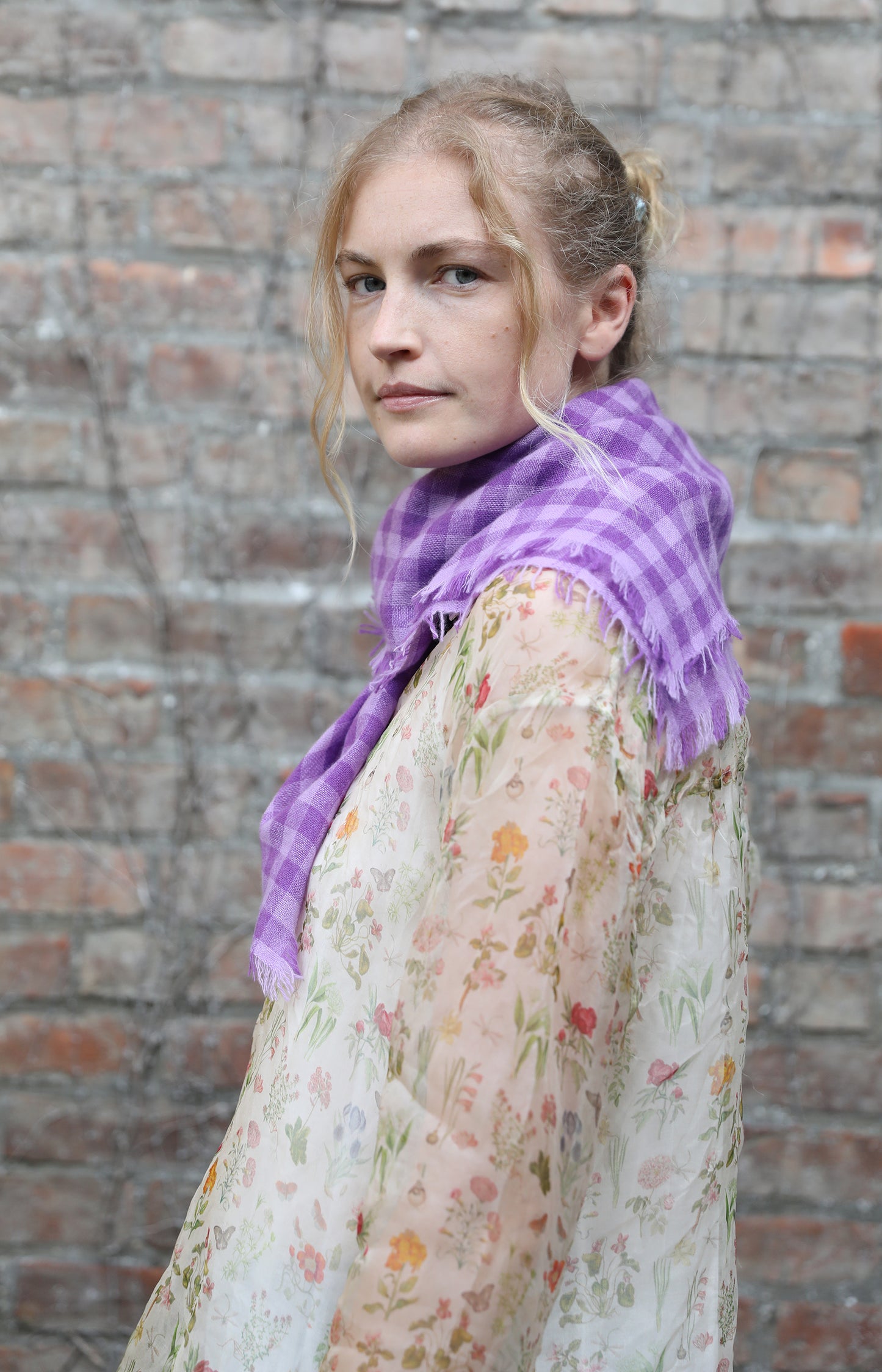 Purple & Lavender Check Cashmere Scarf