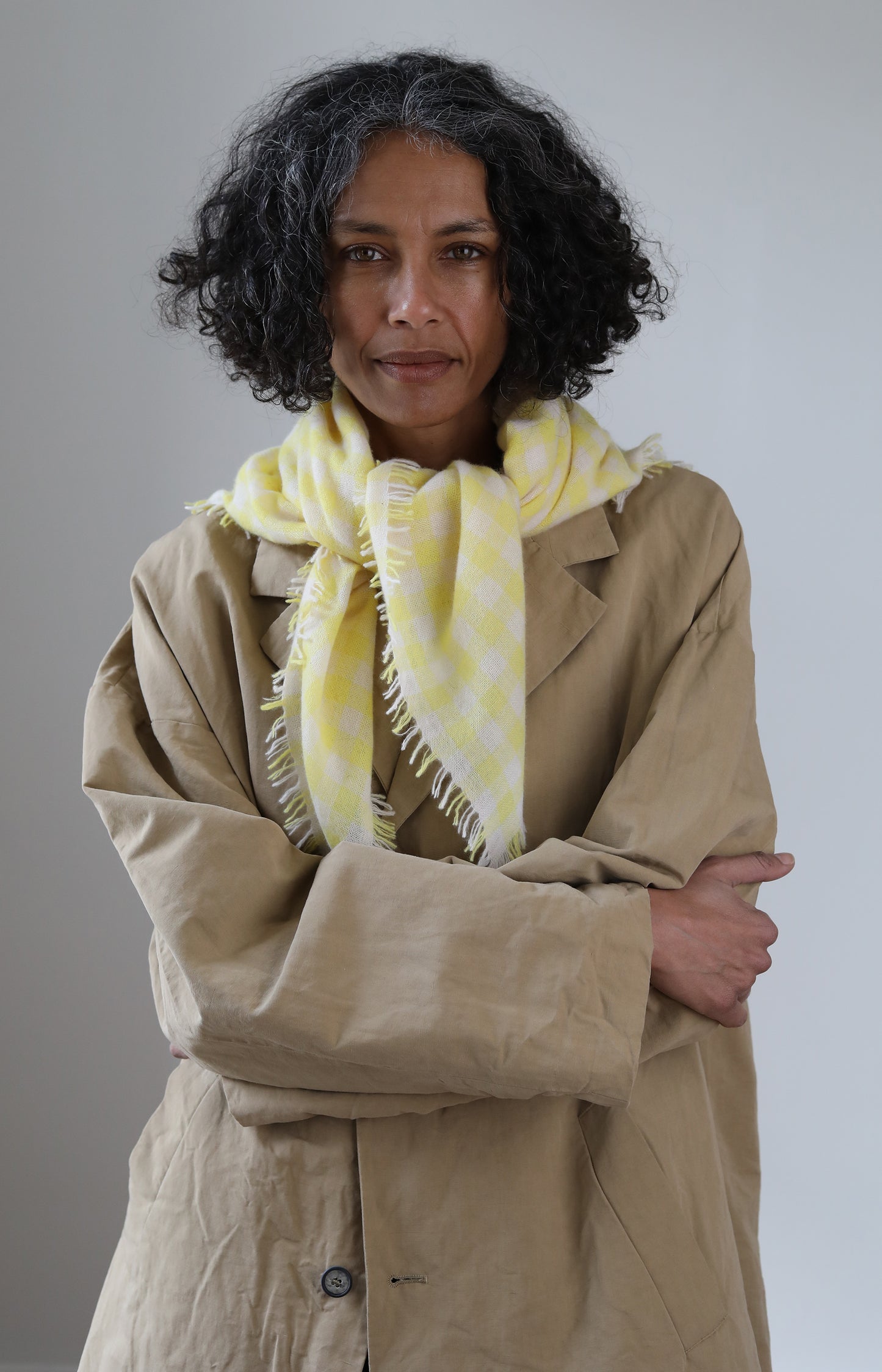 Yellow & Ivory Check Cashmere Scarf