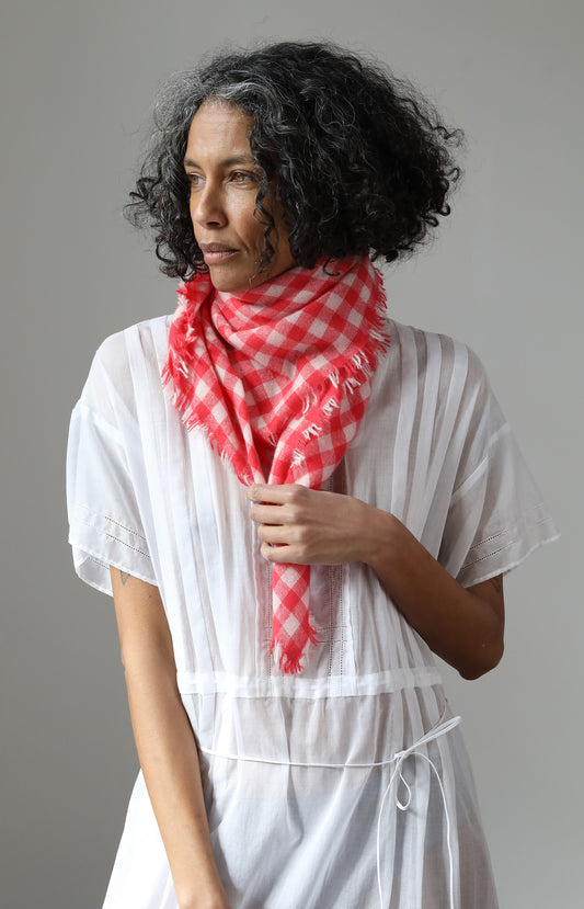 Strawberry & Ivory Check Cashmere Scarf