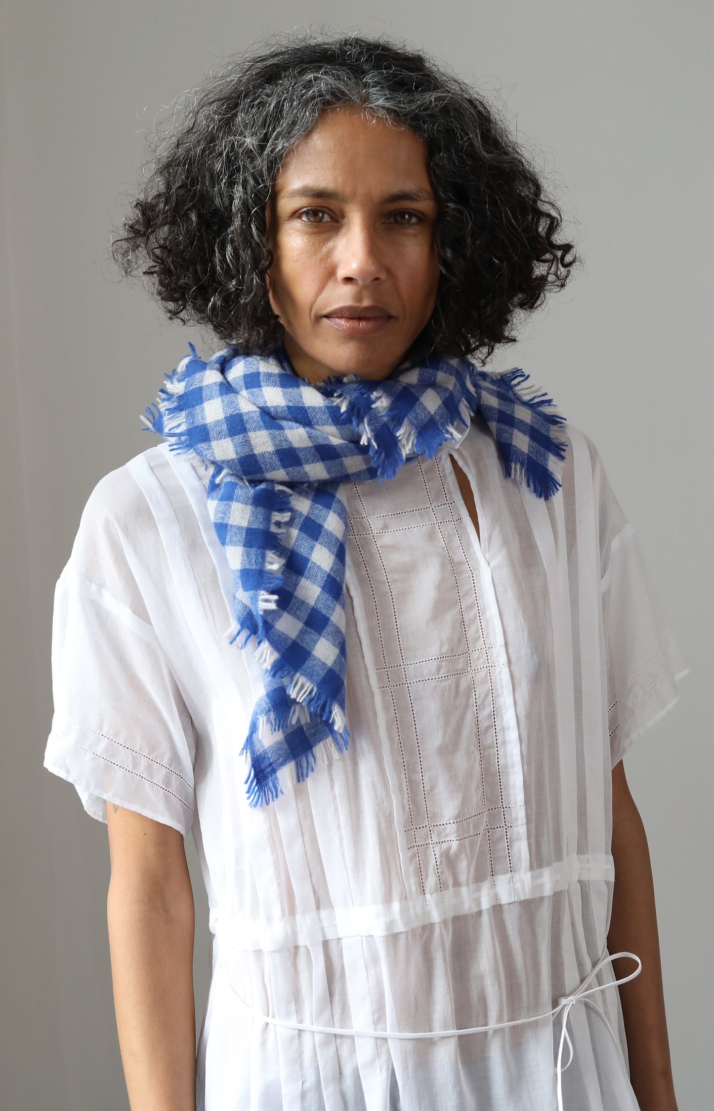 Blue & Ivory Check Cashmere Scarf