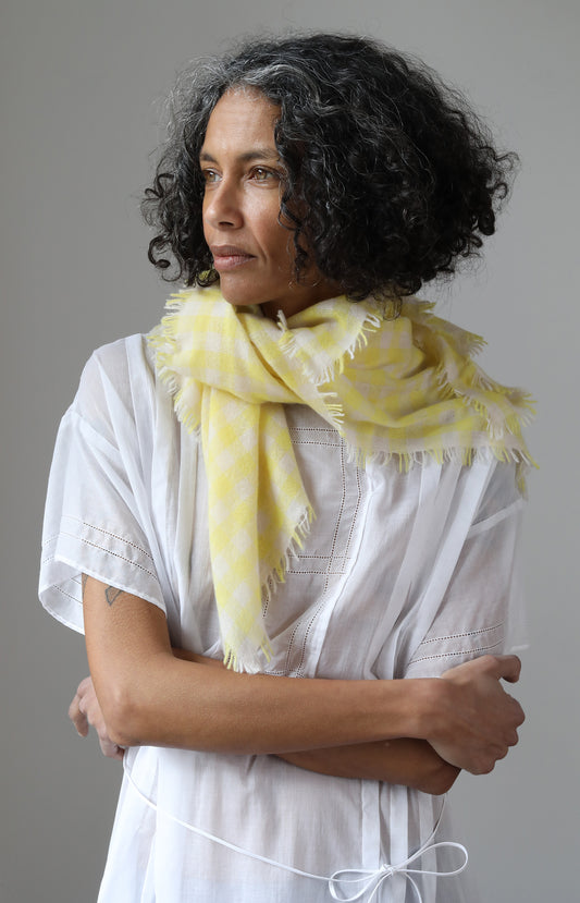 Yellow & Ivory Check Cashmere Scarf