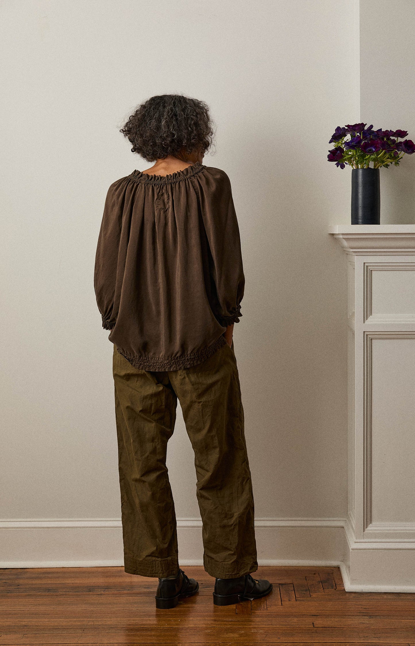 Khaki Brown Silk Kiiko Top