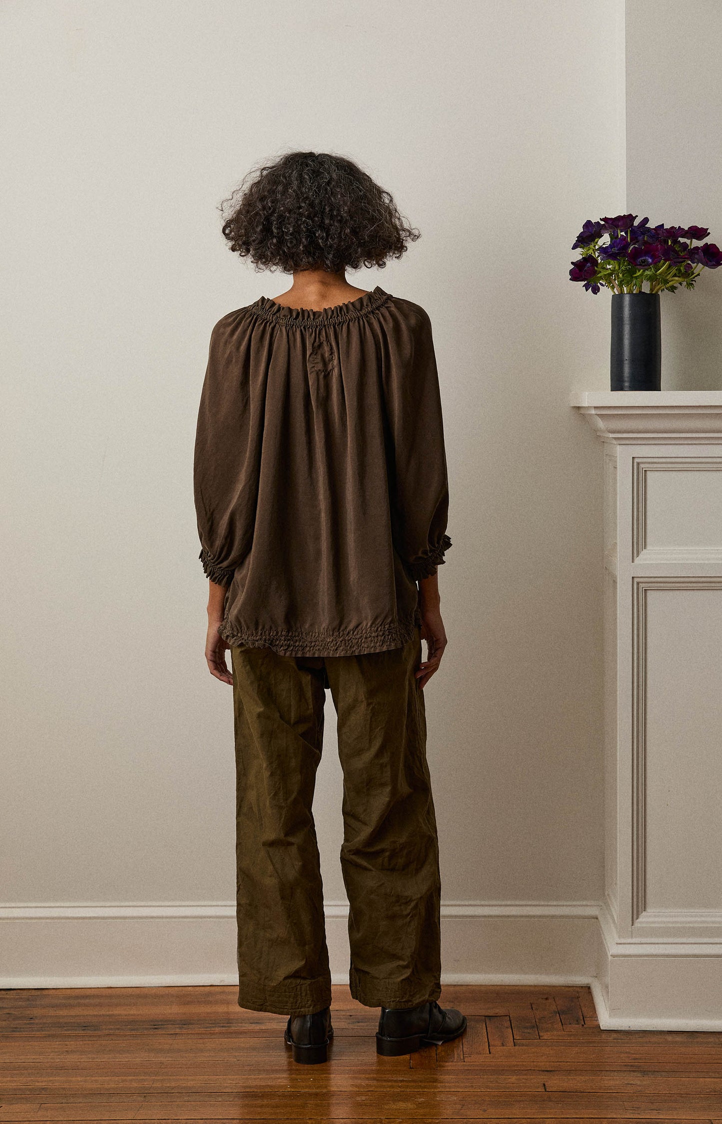 Khaki Brown Silk Kiiko Top