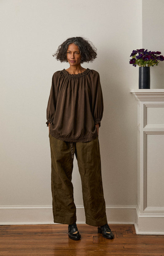 Khaki Brown Silk Kiiko Top