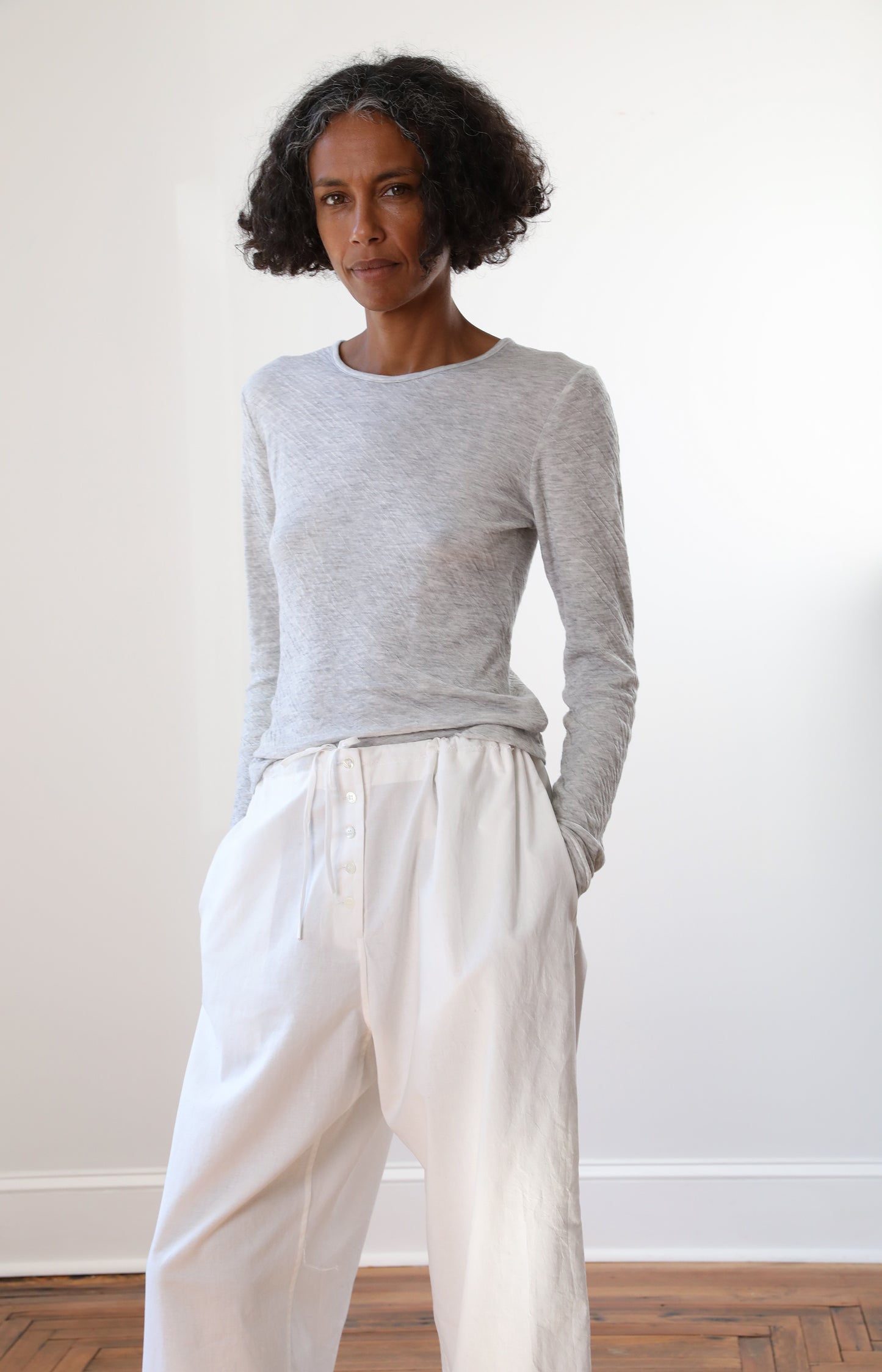 White Cotton Drawstring Pants