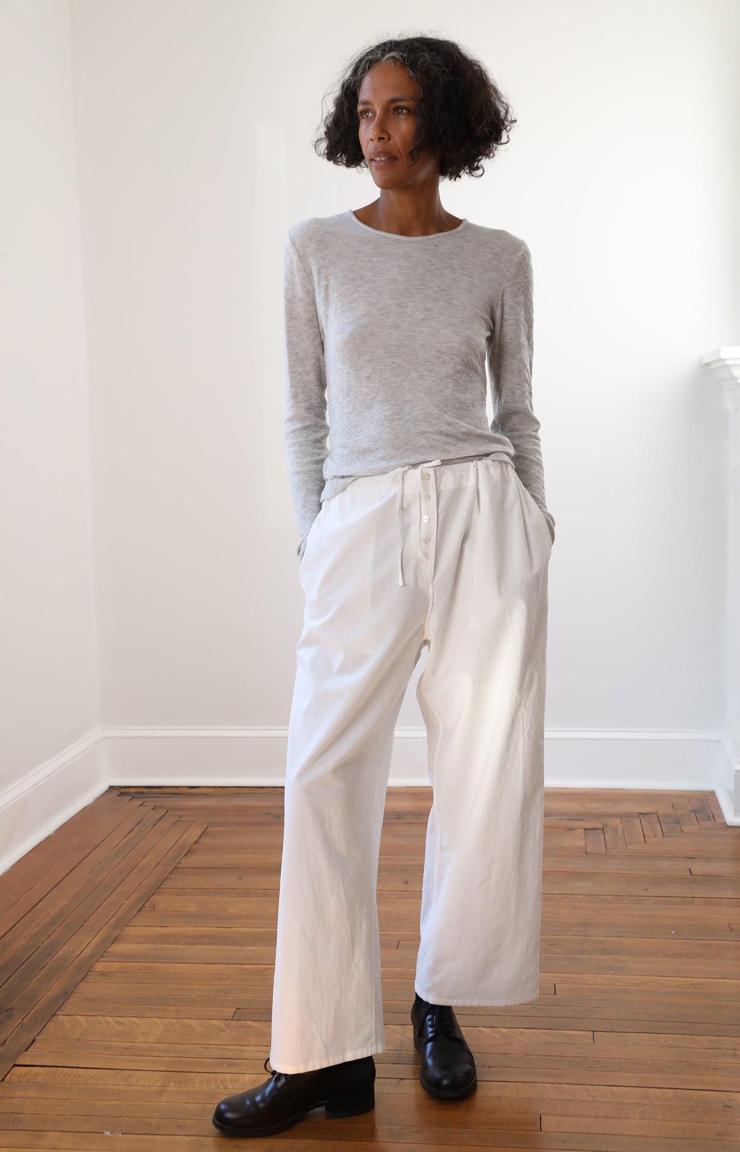 White Cotton Drawstring Pants