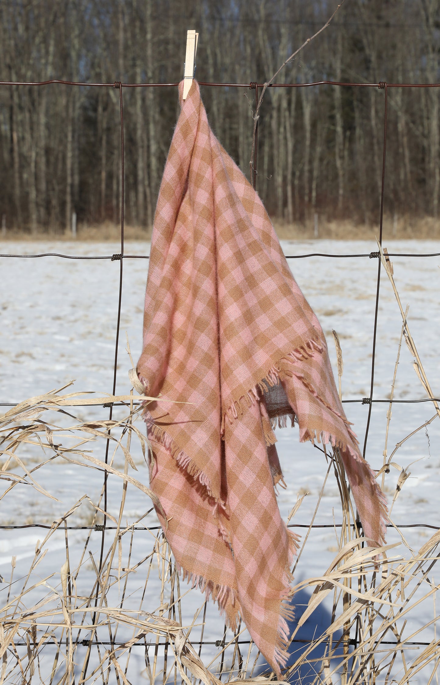 Pink & Camel Check Cashmere Scarf