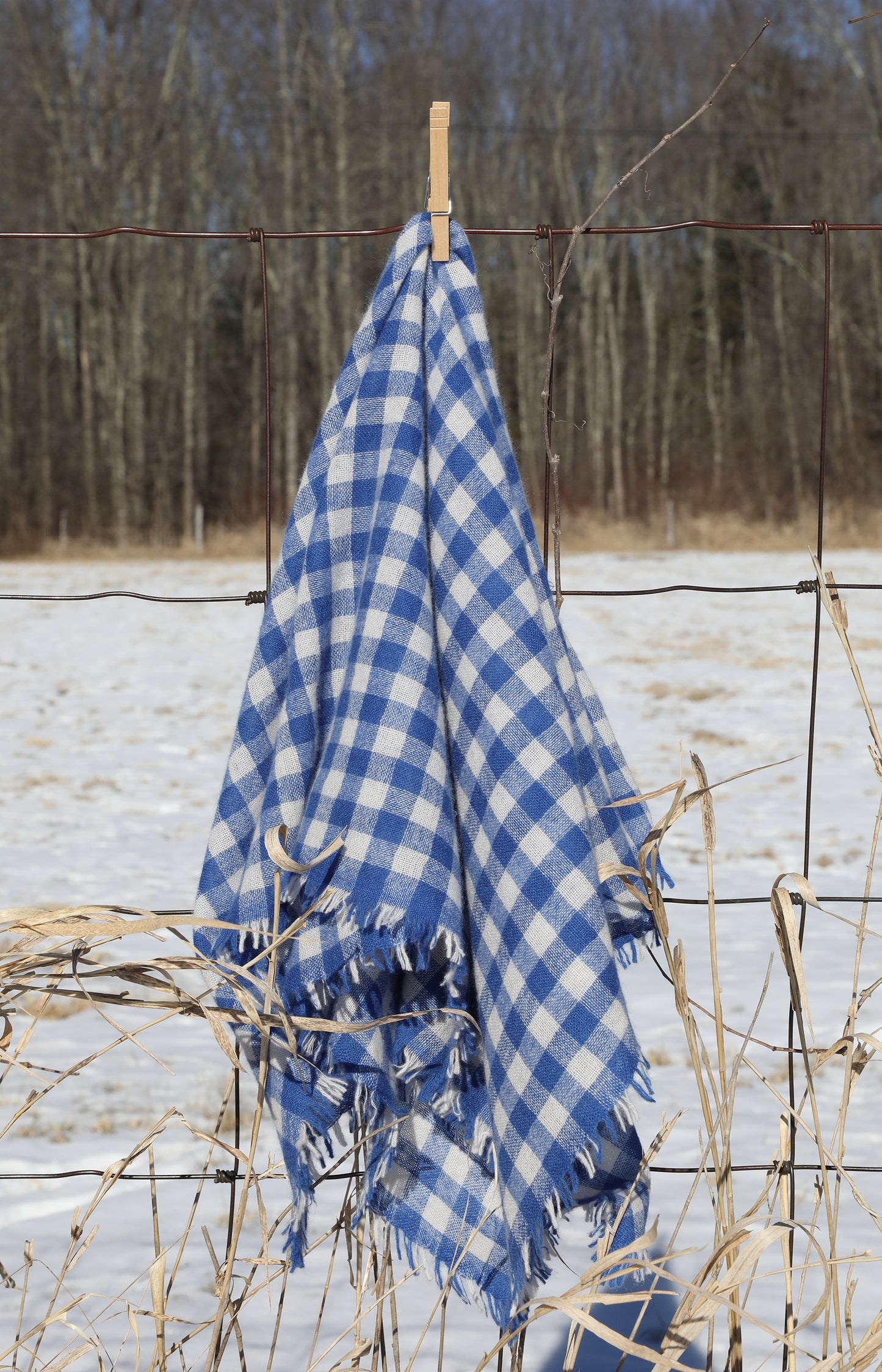 Blue & Ivory Check Cashmere Scarf