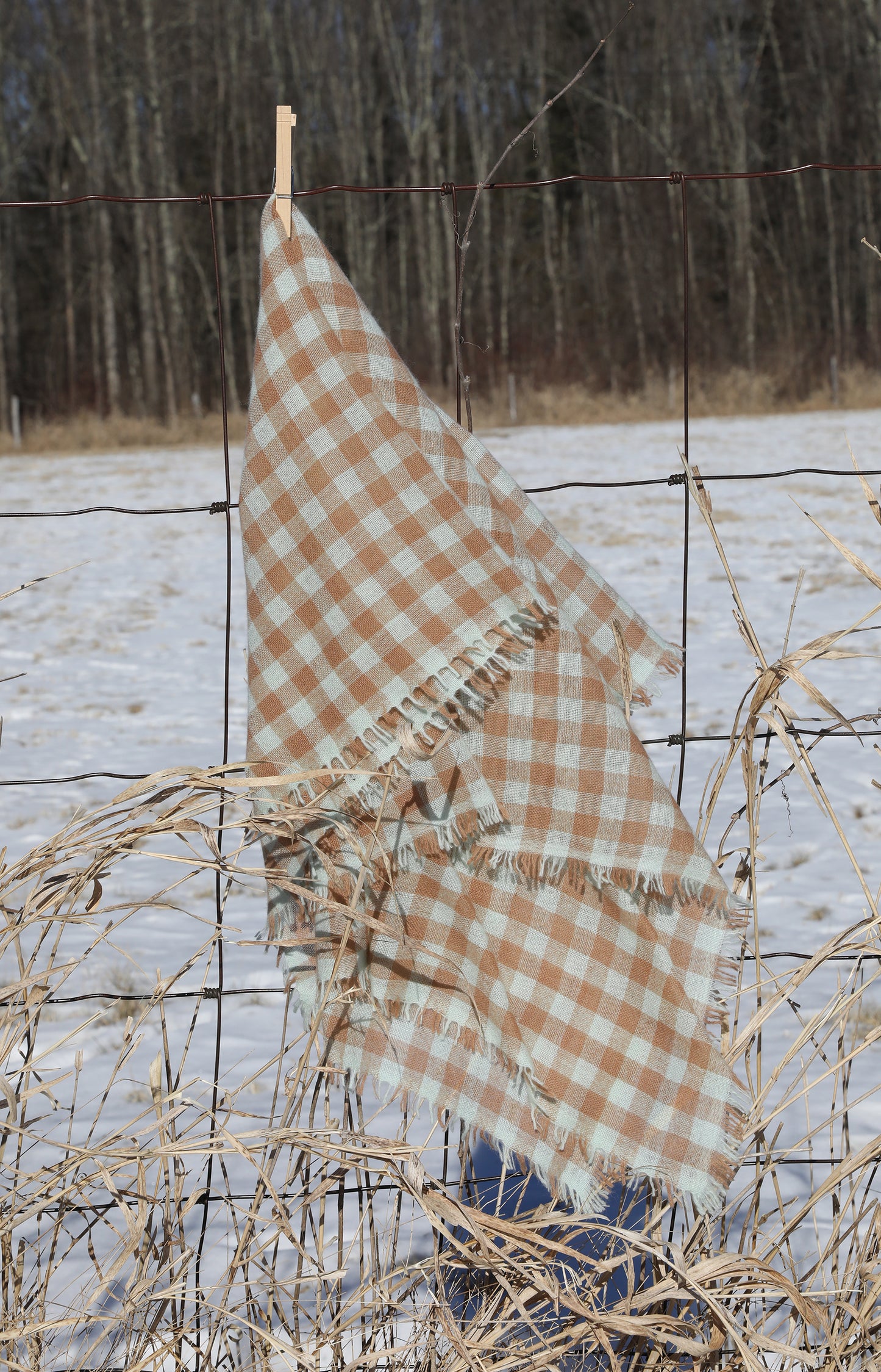 Seafoam & Camel Check Cashmere Scarf