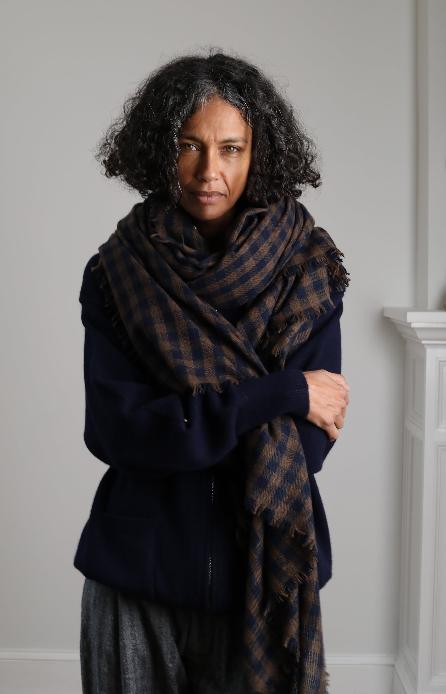 Brown & Navy Cashmere Scarf