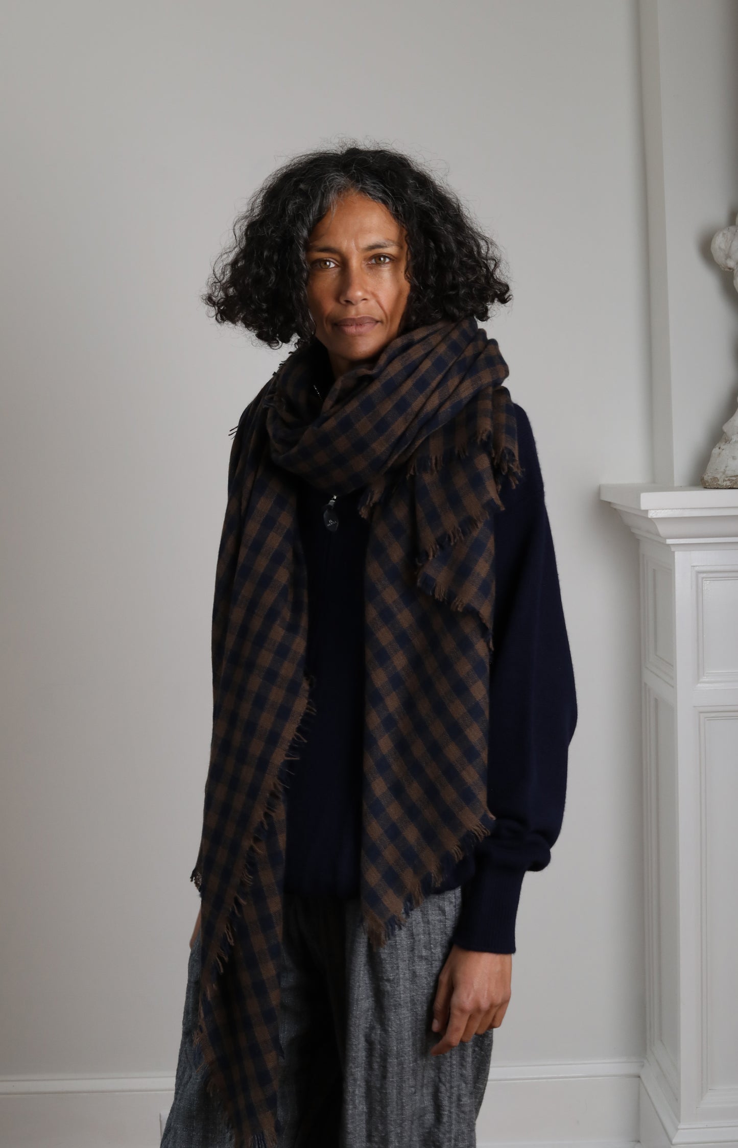 Brown & Navy Cashmere Scarf