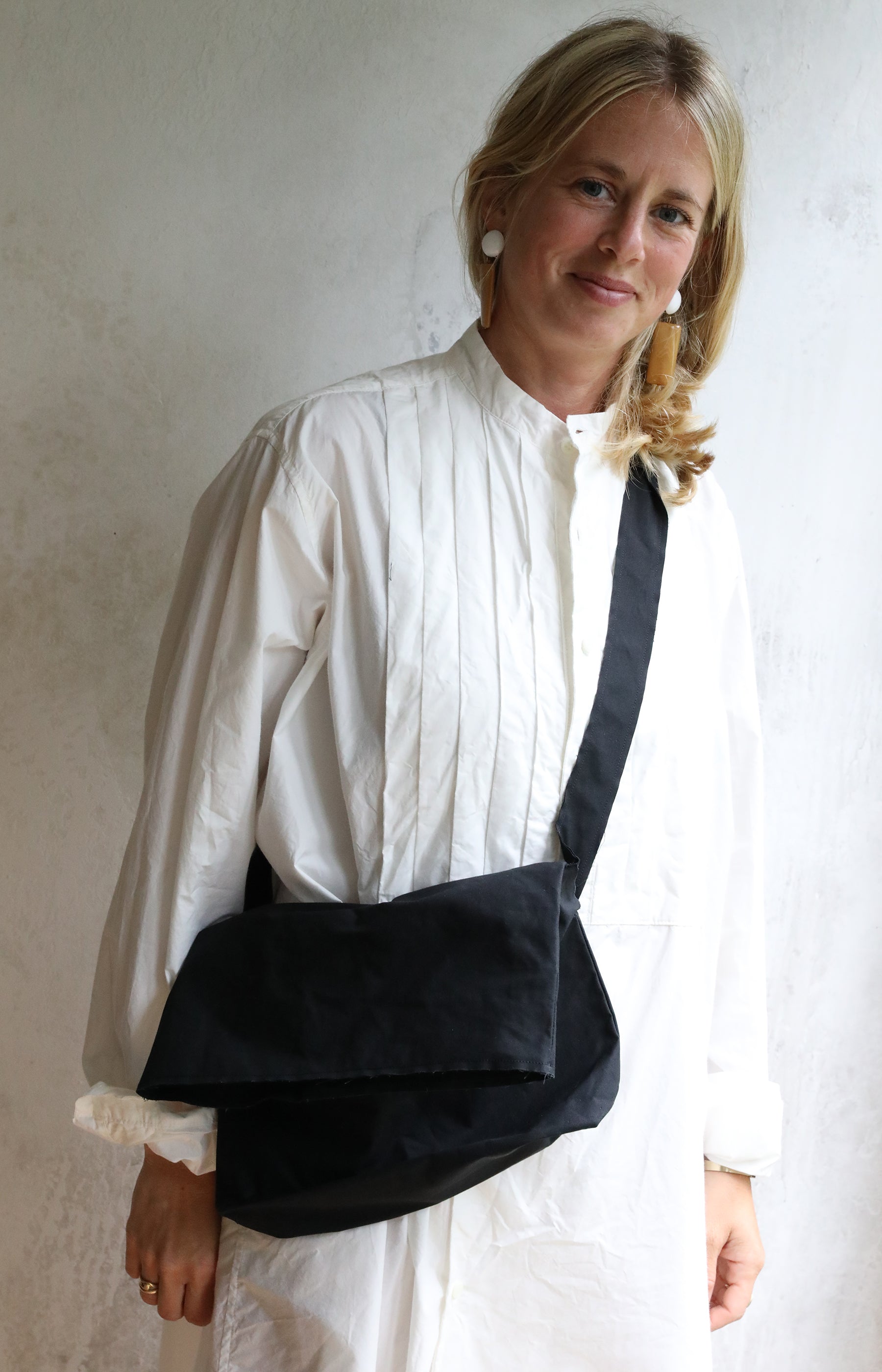 Black Waxed Cotton Shoulder Bag