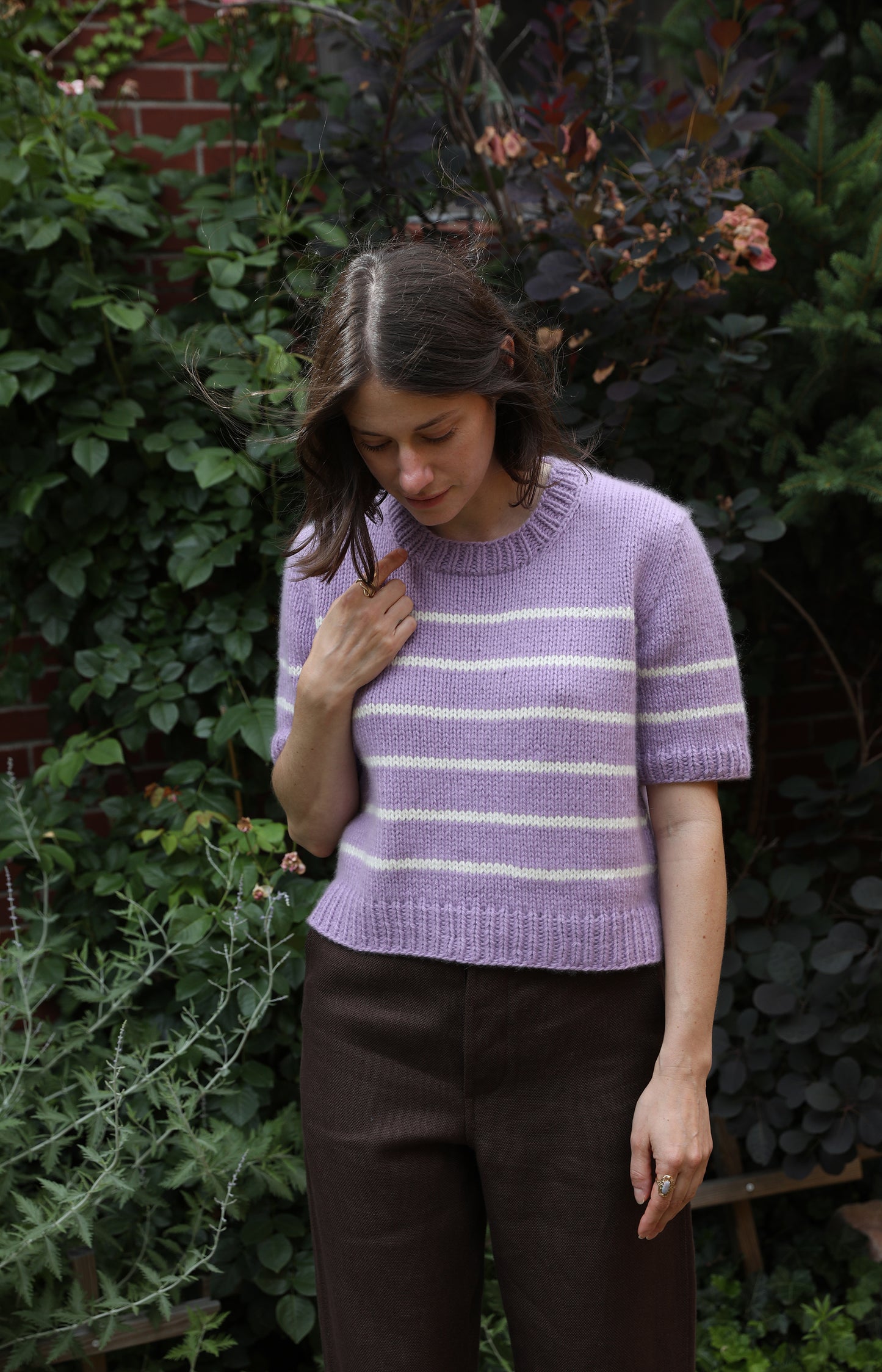 Lilac & Ivory Charlotte Striped Cashmere Tee