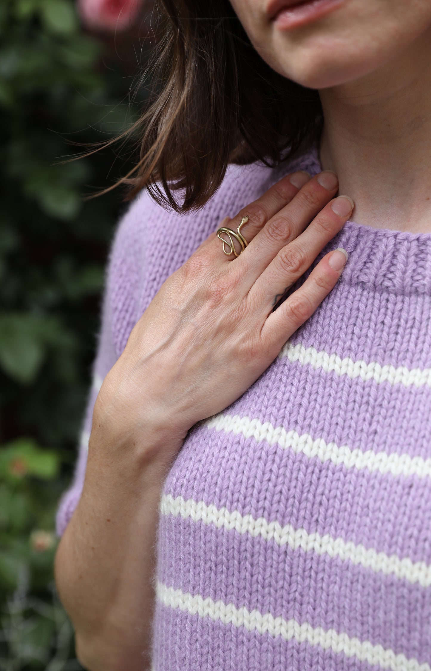 Lilac & Ivory Charlotte Striped Cashmere Tee